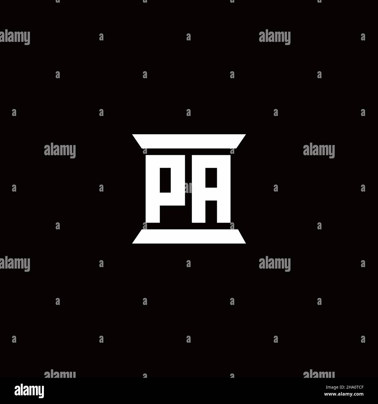PA-Logo Initial Letter Monogramm mit Säule Form Design-Vorlage isoliert auf schwarzem Hintergrund Stock Vektor