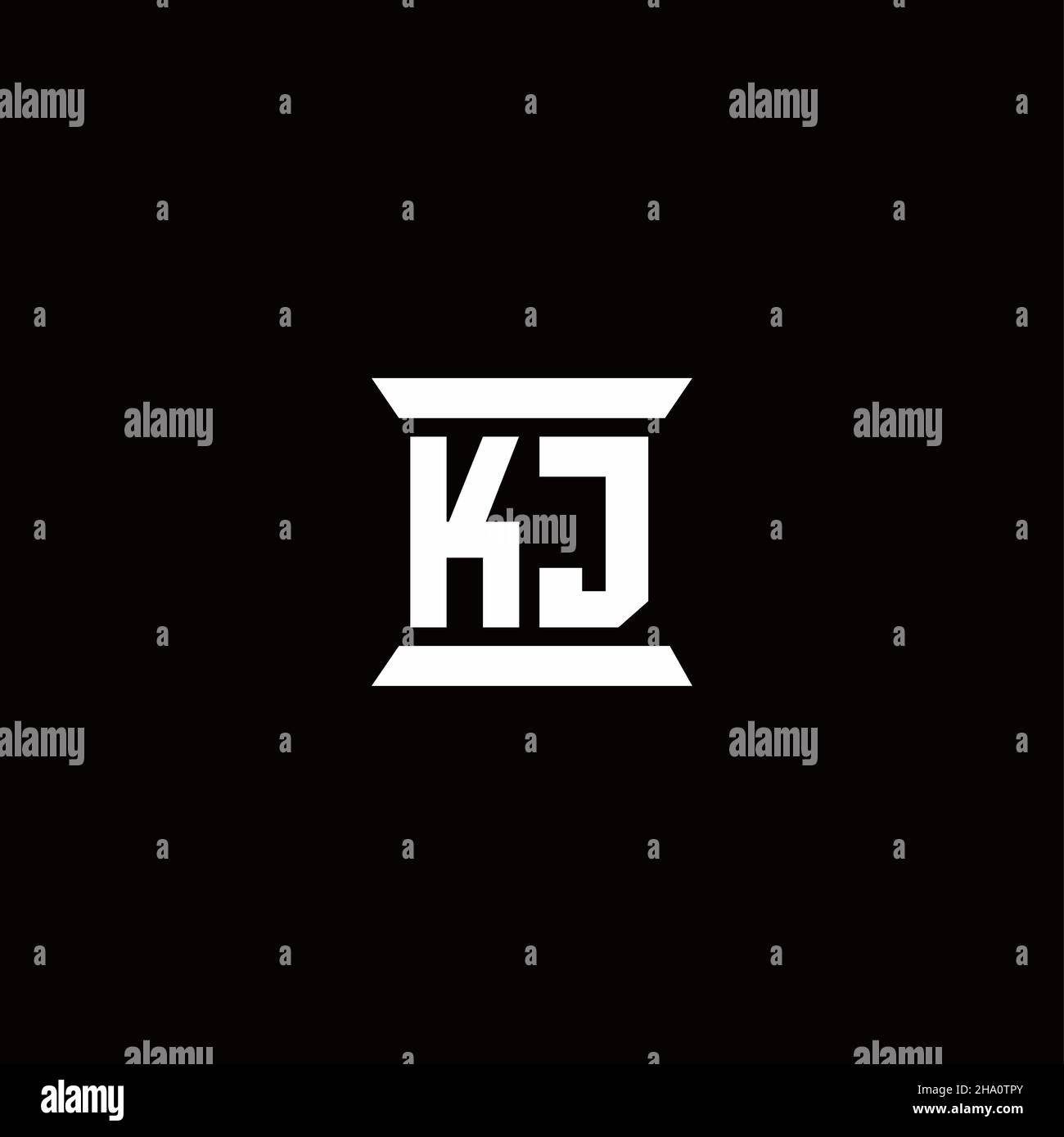 KJ-Logo Initial Letter Monogramm mit Säule Form Design-Vorlage isoliert auf schwarzem Hintergrund Stock Vektor
