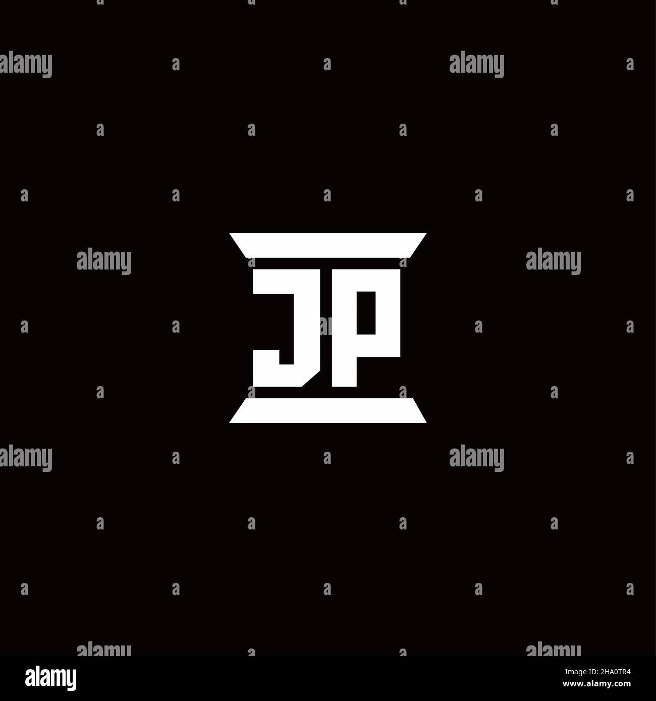 JP-Logo Initial Letter Monogramm mit Säule Form Design-Vorlage in schwarzem Hintergrund isoliert Stock Vektor