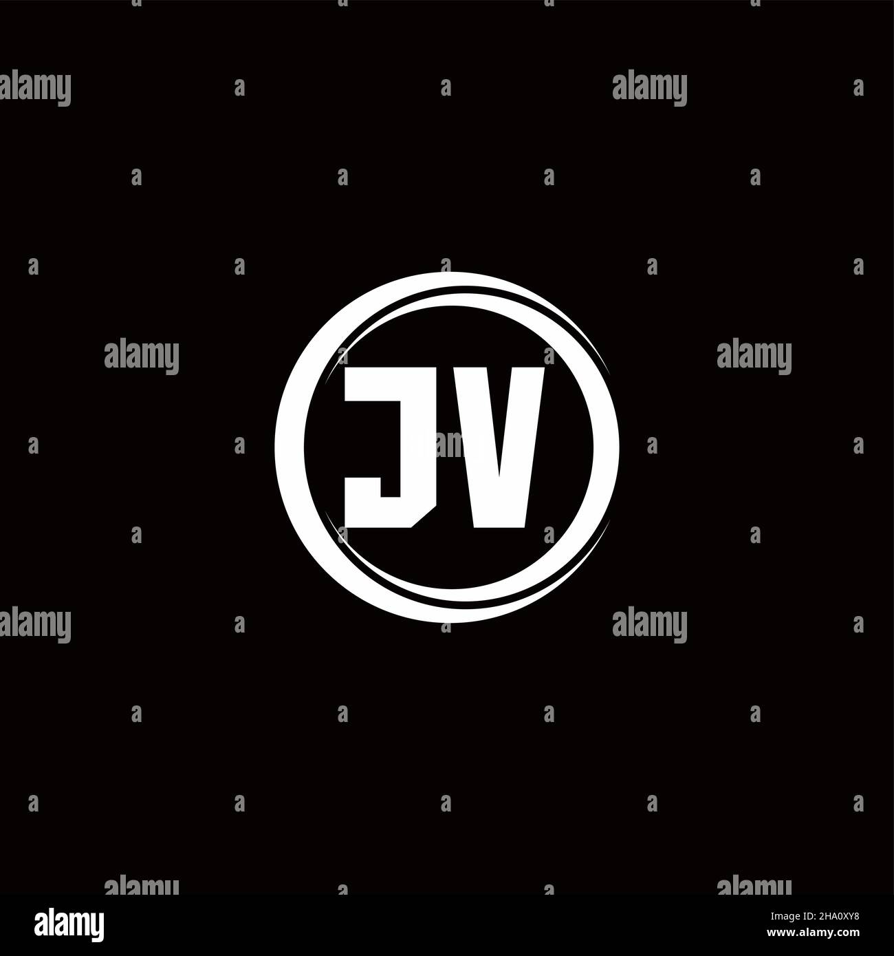 JV-Logo Anfangsbuchstabenmonogramm mit kreisförmigen Scheibe abgerundete Designvorlage isoliert auf schwarzem Hintergrund Stock Vektor
