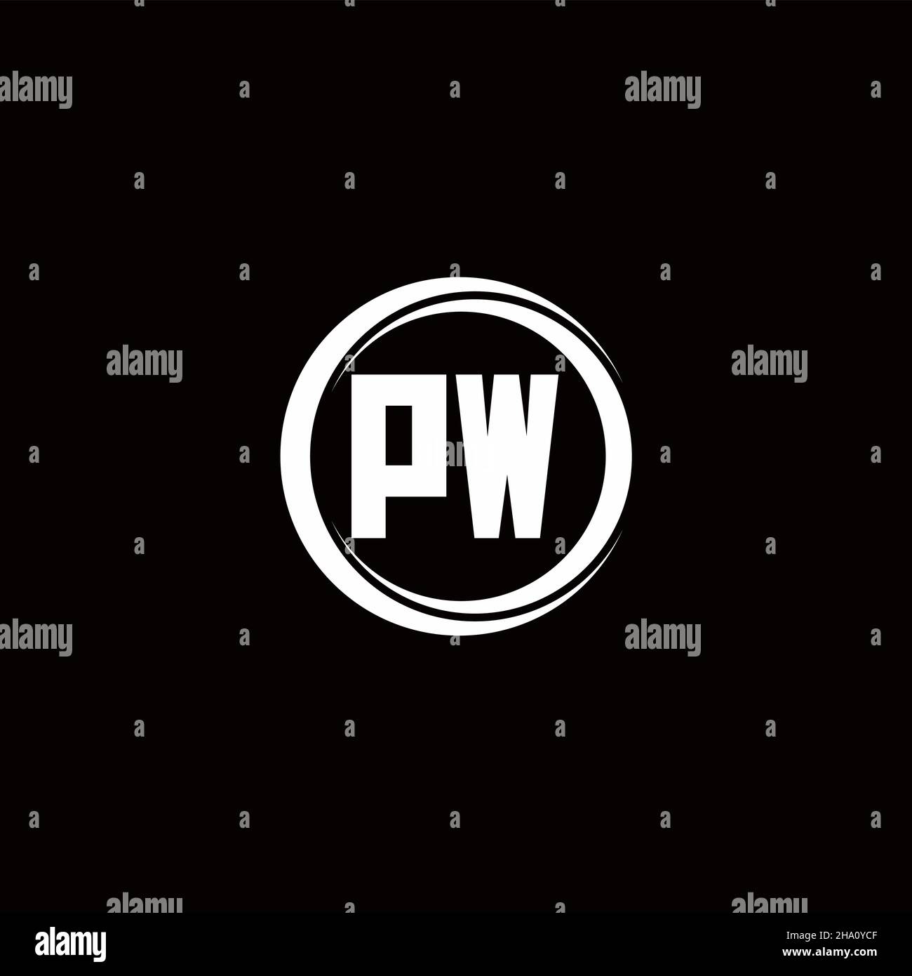PW-Logo Initial Letter Monogram mit kreisförmig abgerundeter Designvorlage isoliert auf schwarzem Hintergrund Stock Vektor