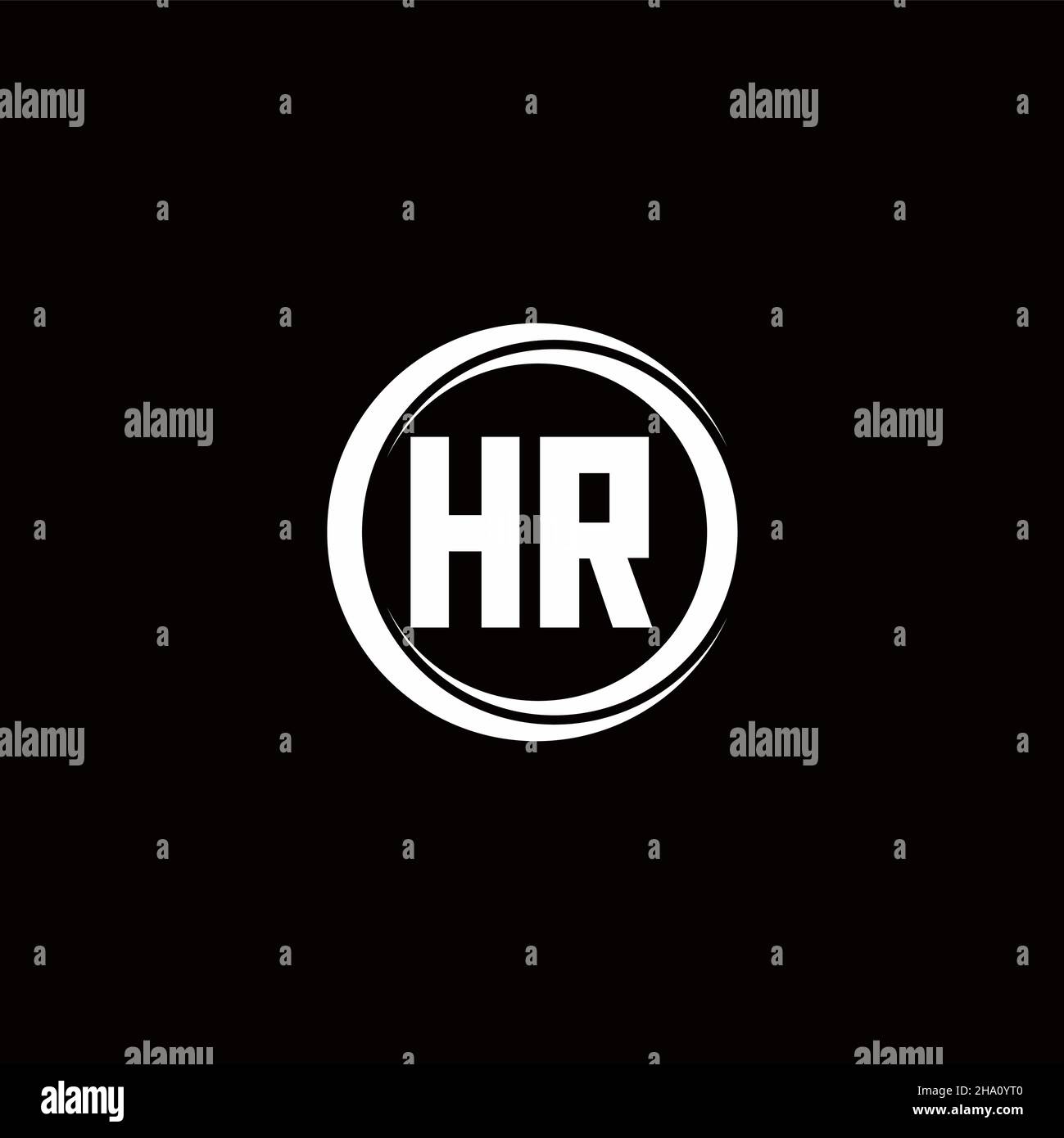 HR-Logo Initial Letter Monogram mit kreisförmig abgerundeter Designvorlage auf schwarzem Hintergrund isoliert Stock Vektor