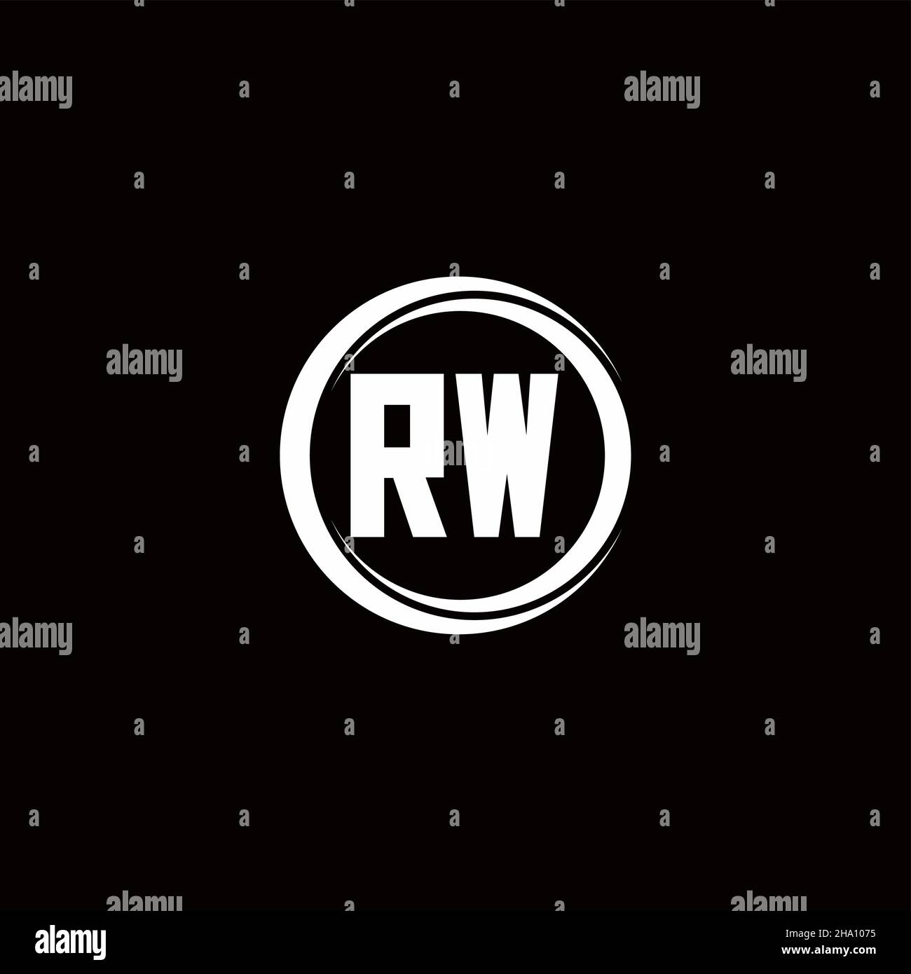 RW-Logo, Anfangsbuchstabenmonogramm mit abgerundeter Kreisscheibe, Designvorlage auf schwarzem Hintergrund isoliert Stock Vektor