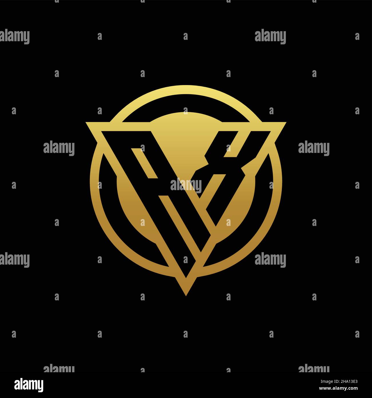 AX-Logo-Monogramm mit Dreieck-Form und Kreis abgerundeten Stil isoliert auf Goldfarben und schwarzem Hintergrund Design-Vorlage Stock Vektor