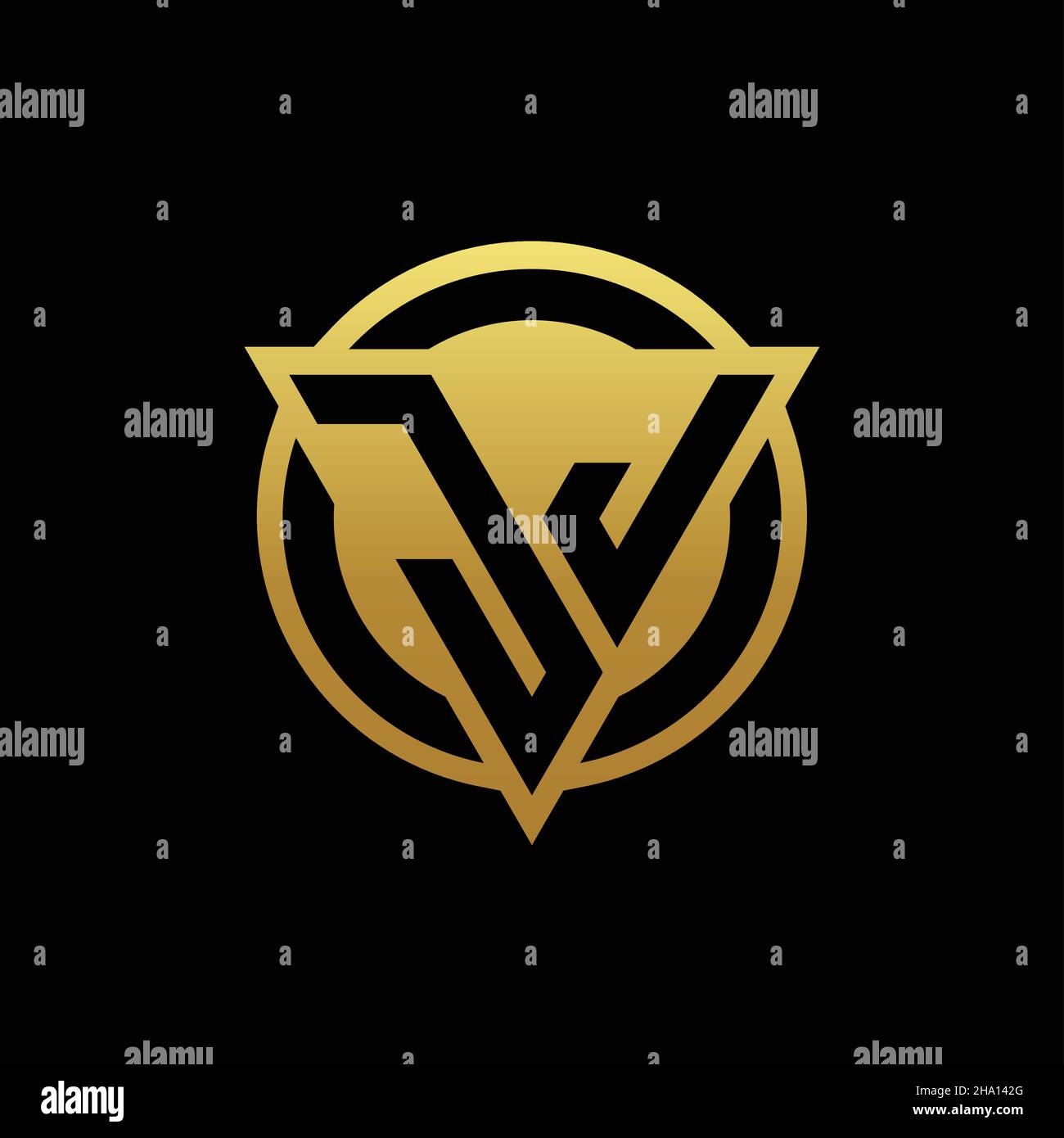 JJ-Logo-Monogramm mit Dreieck-Form und Kreis abgerundeten Stil isoliert auf Goldfarben und schwarzem Hintergrund Design-Vorlage Stock Vektor