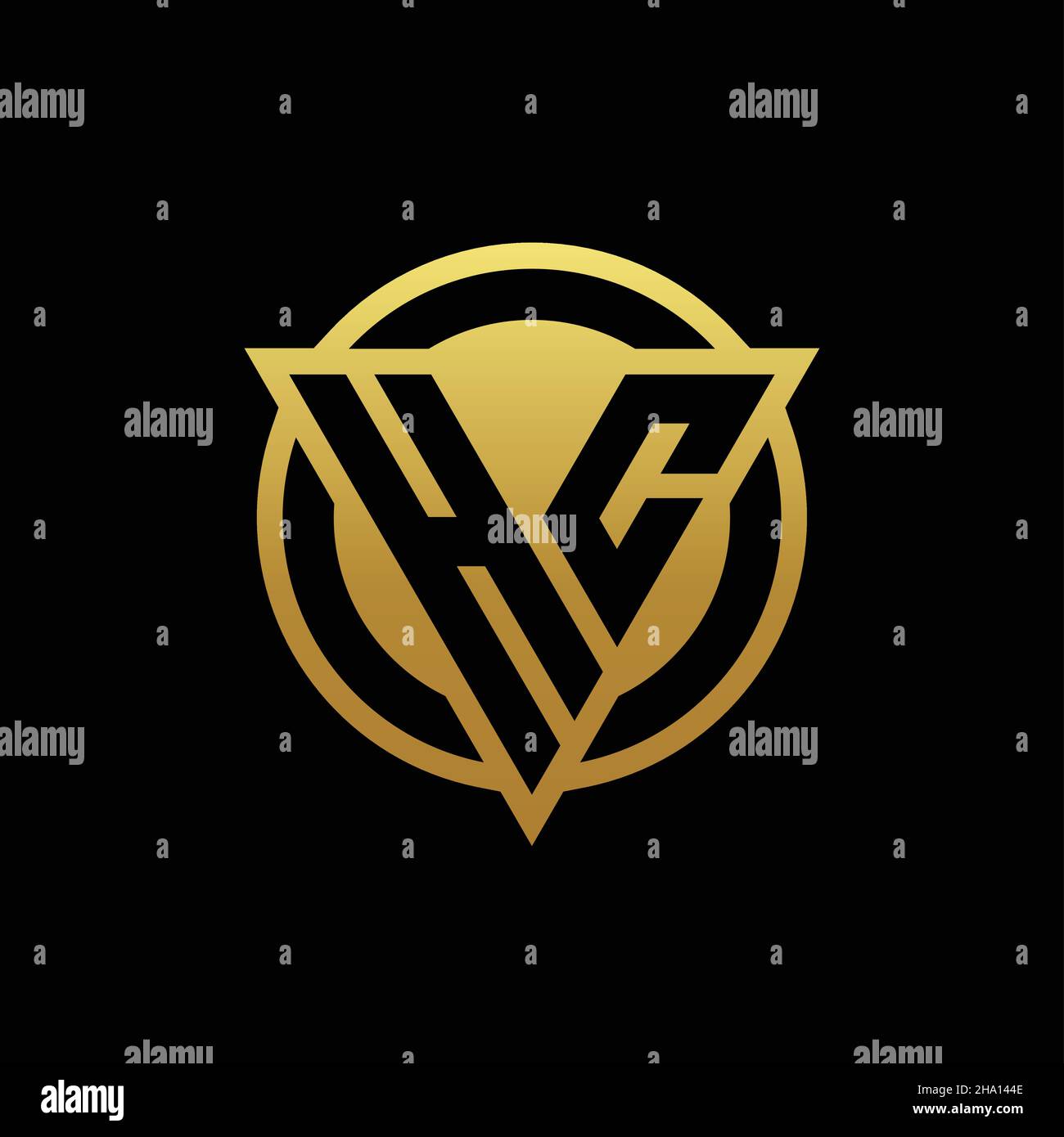 HC-Logo-Monogramm mit Dreieck-Form und Kreis abgerundeten Stil isoliert auf Goldfarben und schwarzem Hintergrund Design-Vorlage Stock Vektor