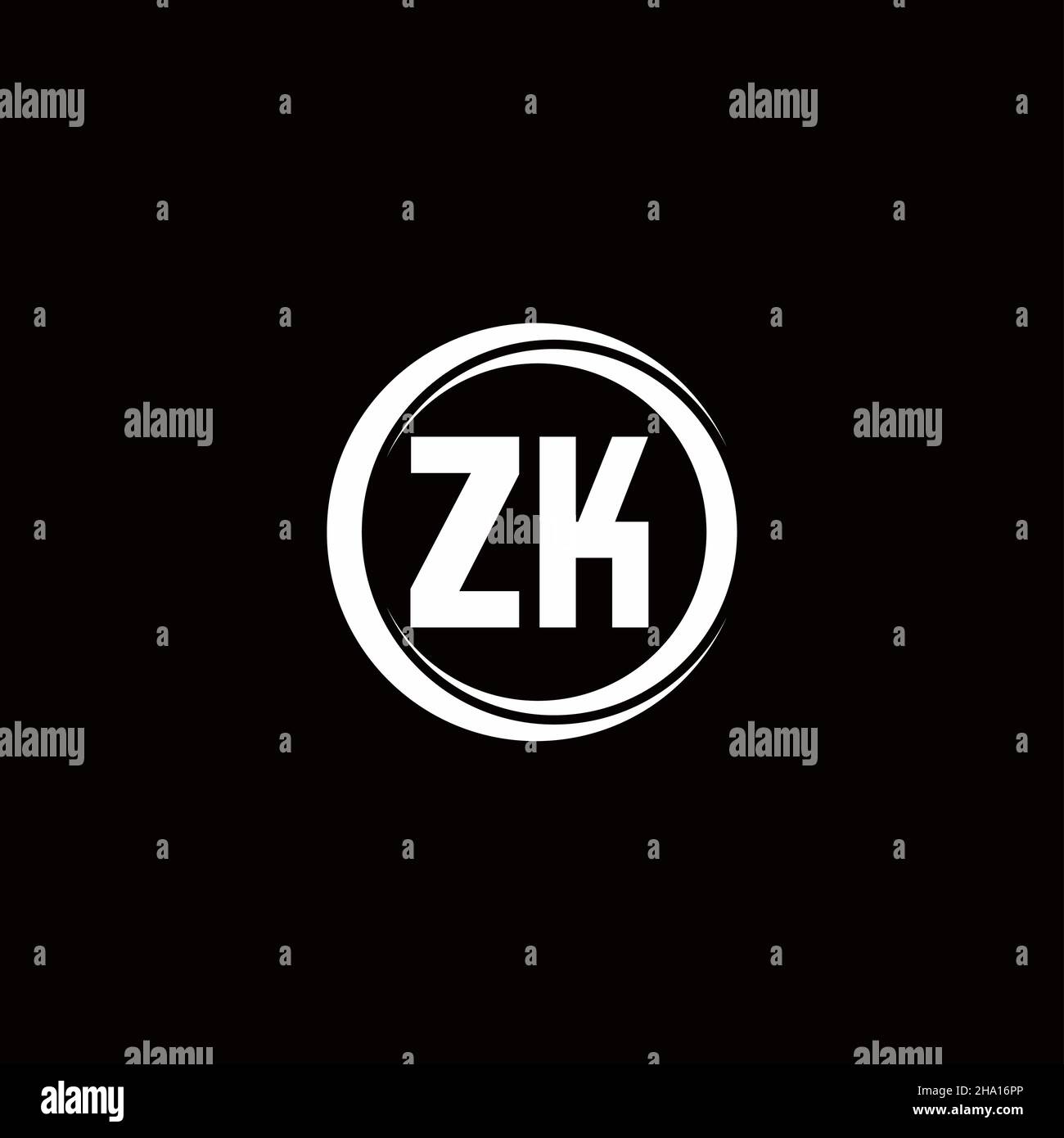 ZK-Logo Anfangsbuchstabenmonogramm mit kreisförmigen Scheibe abgerundete Designvorlage isoliert auf schwarzem Hintergrund Stock Vektor