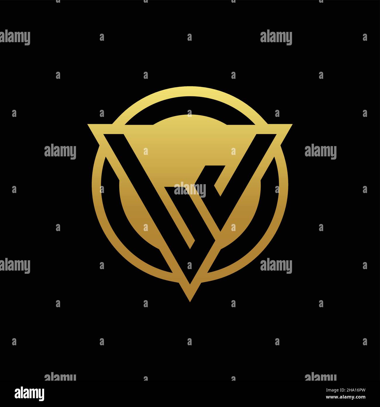 LJ-Logo-Monogramm mit Dreieck-Form und Kreis abgerundeten Stil isoliert auf Goldfarben und schwarzem Hintergrund Design-Vorlage Stock Vektor