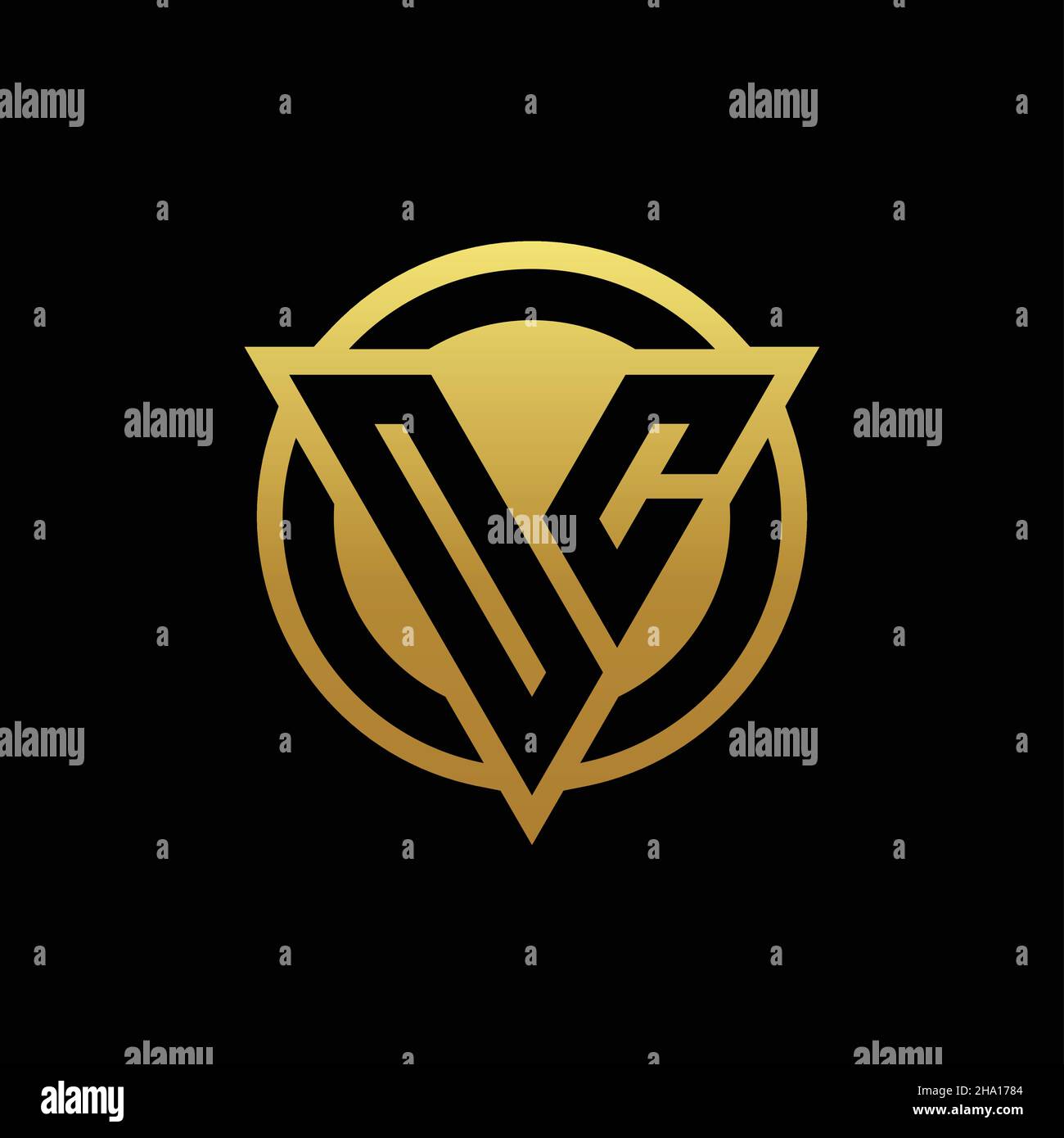OC-Logo-Monogramm mit Dreieck-Form und Kreis abgerundeten Stil isoliert auf Goldfarben und schwarzem Hintergrund Design-Vorlage Stock Vektor