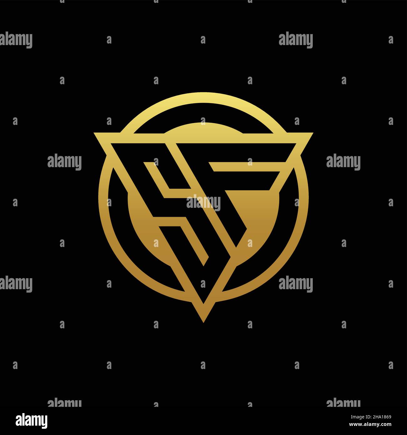 SF-Logo-Monogramm mit Dreieck-Form und Kreis abgerundeten Stil isoliert auf Goldfarben und schwarzem Hintergrund Design-Vorlage Stock Vektor