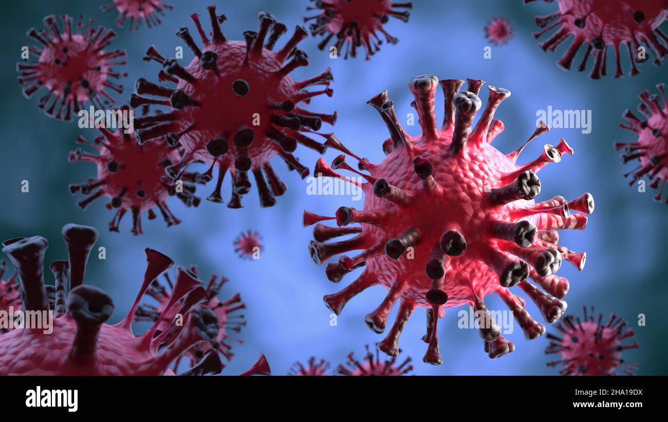 Coronavirus-Mutation im menschlichen Körper - Grippeausbruch oder Coronaviren Influenza - 3D Rendering. Stockfoto