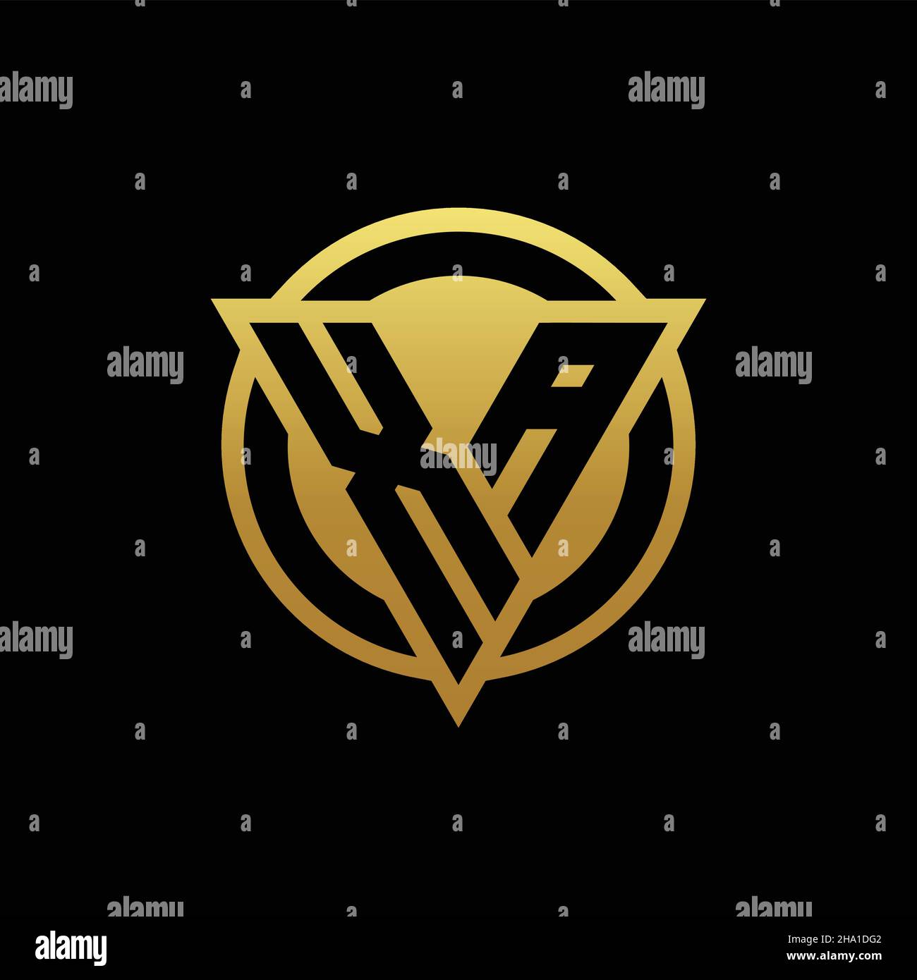 XA-Logo-Monogramm mit Dreieck-Form und Kreis abgerundeten Stil isoliert auf Goldfarben und schwarzem Hintergrund Design-Vorlage Stock Vektor