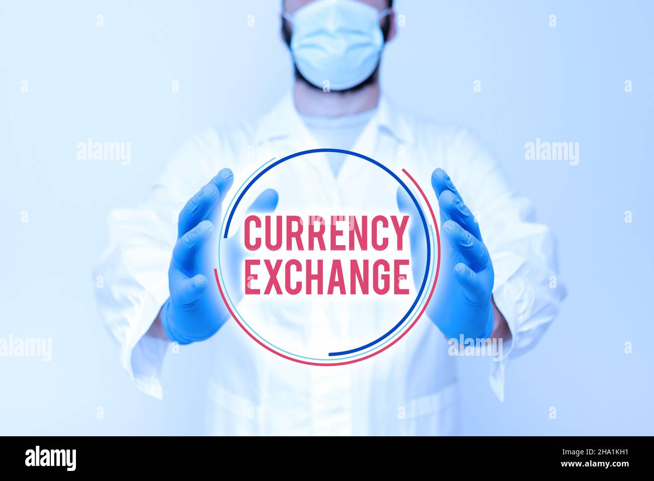 Textüberschrift mit Darstellung der Wechselkurse. Business Concept Prozess des Wechsels einer Währung in einen anderen Forex-Wissenschaftler, der neue Technologie demonstriert Stockfoto