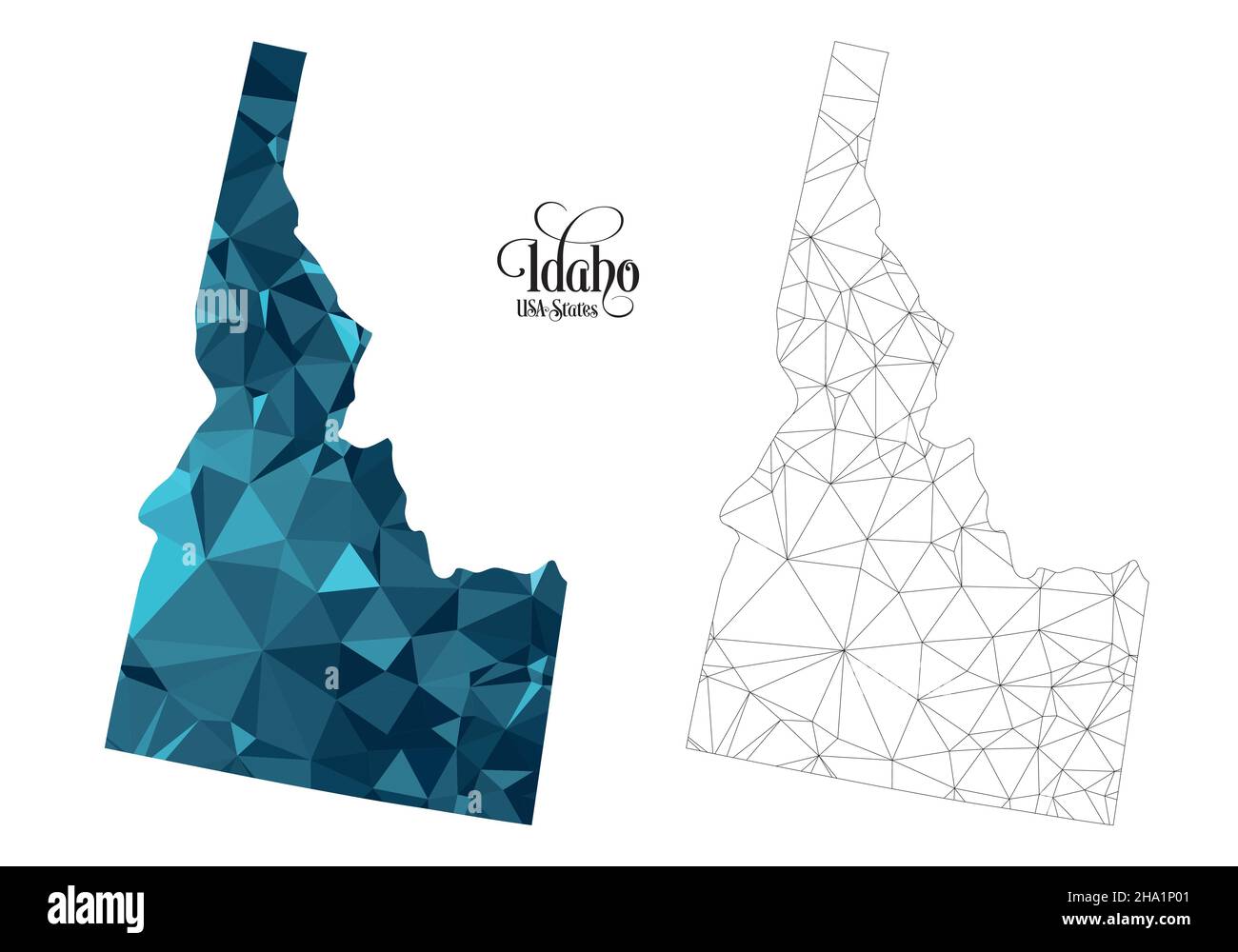 Low Poly Karte des Staates Idaho (USA). Polygonale Vektorgrafik auf weißem Hintergrund. Territory der Staaten von Amerika. Stock Vektor