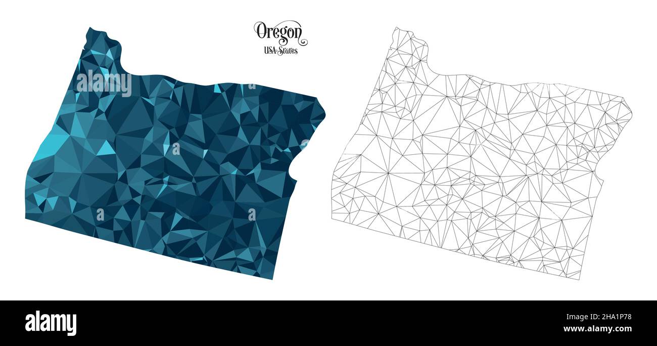 Low-Poly-Karte des Staates Oregon (USA). Polygonale Vektorgrafik auf weißem Hintergrund. Territory der Staaten von Amerika. Stock Vektor