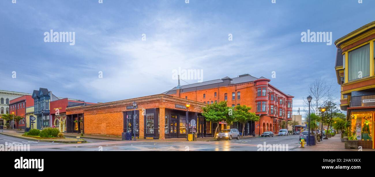 Eureka California, Touristenziel Altstadt mit viktorianischen Gebäuden. Stockfoto