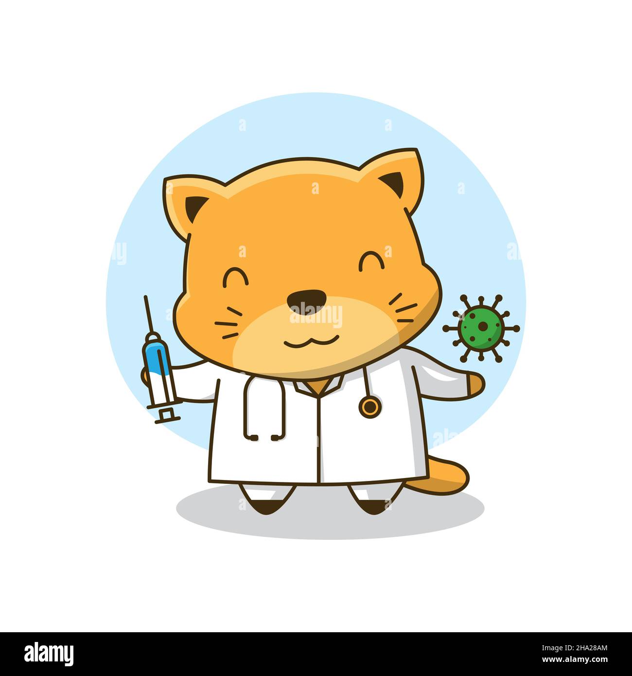 Cute Little Doctor Cat Virus Impfstoff Cartoon Friendly Children Gesundheit Stock Vektor