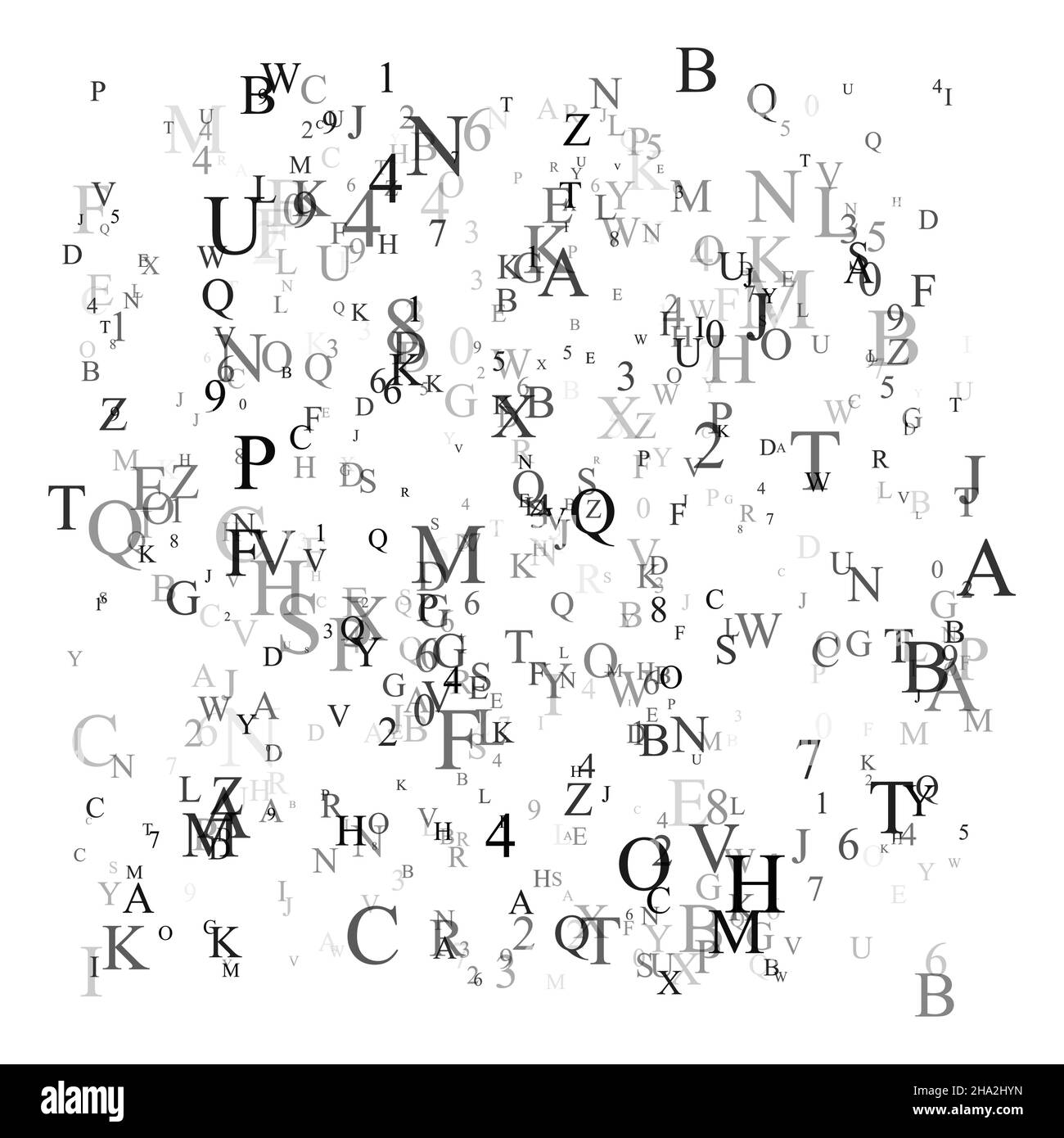 Abstraktes schwarzes Alphabet Ornament Grenze isoliert auf weißem Hintergrund. Vektor-Illustration für Bildung, Schreiben, poetisches Design. Zufällige Buchstaben fallen f Stock Vektor