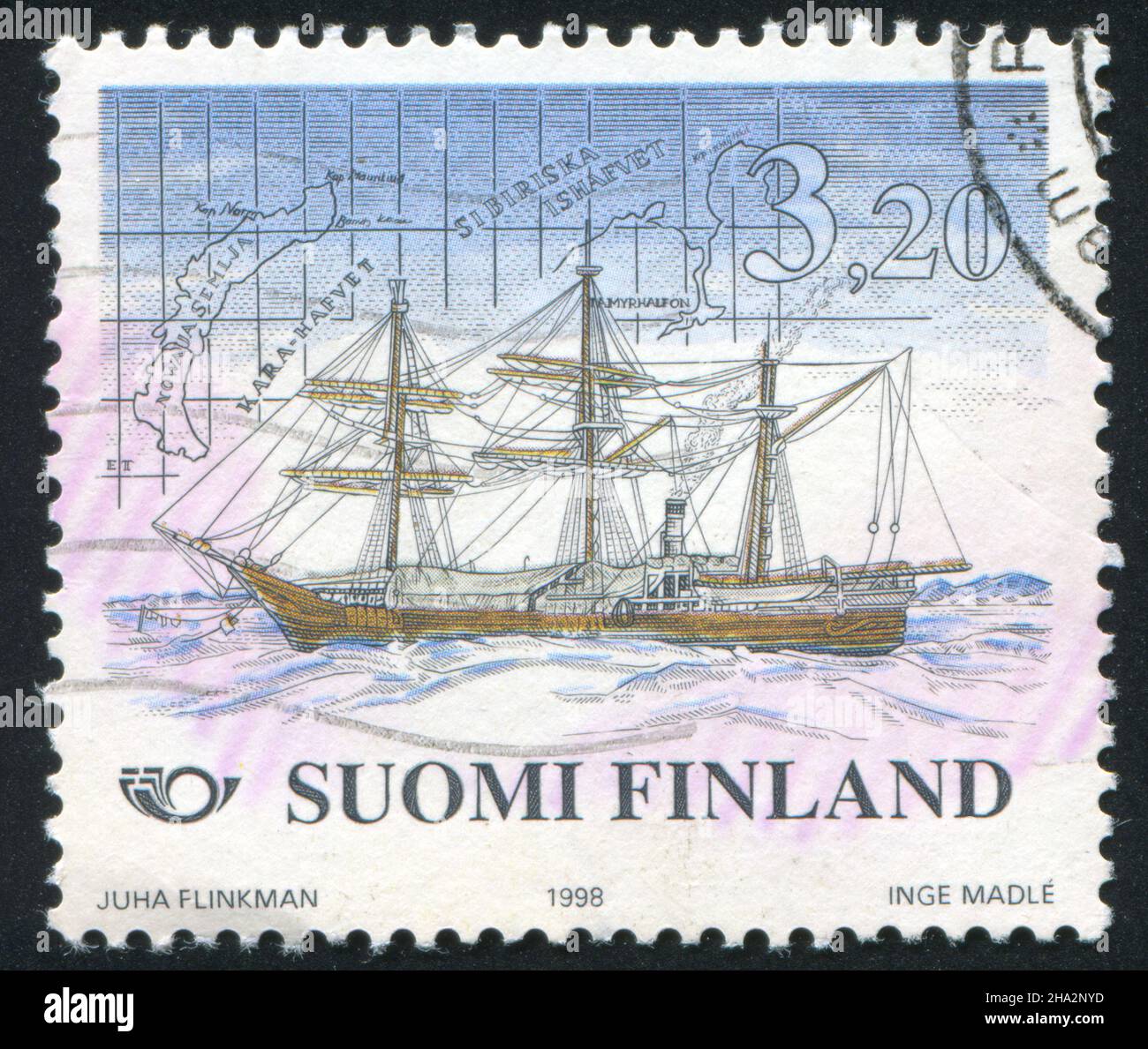 FINNLAND - UM 1998: Briefmarke gedruckt von Finnland, zeigt Shipping, 'Vega', um 1998 Stockfoto