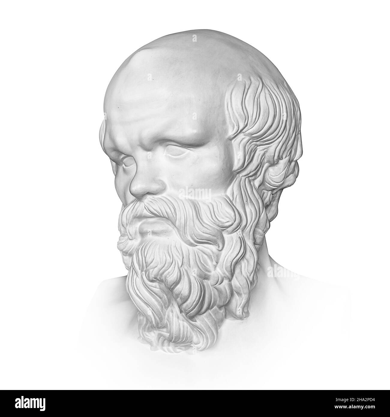 Sokrates. Antiker Marmorstatuenkopf des griechischen Philosophen. Mann Büste mit Bart isoliert auf weißem Hintergrund Stockfoto
