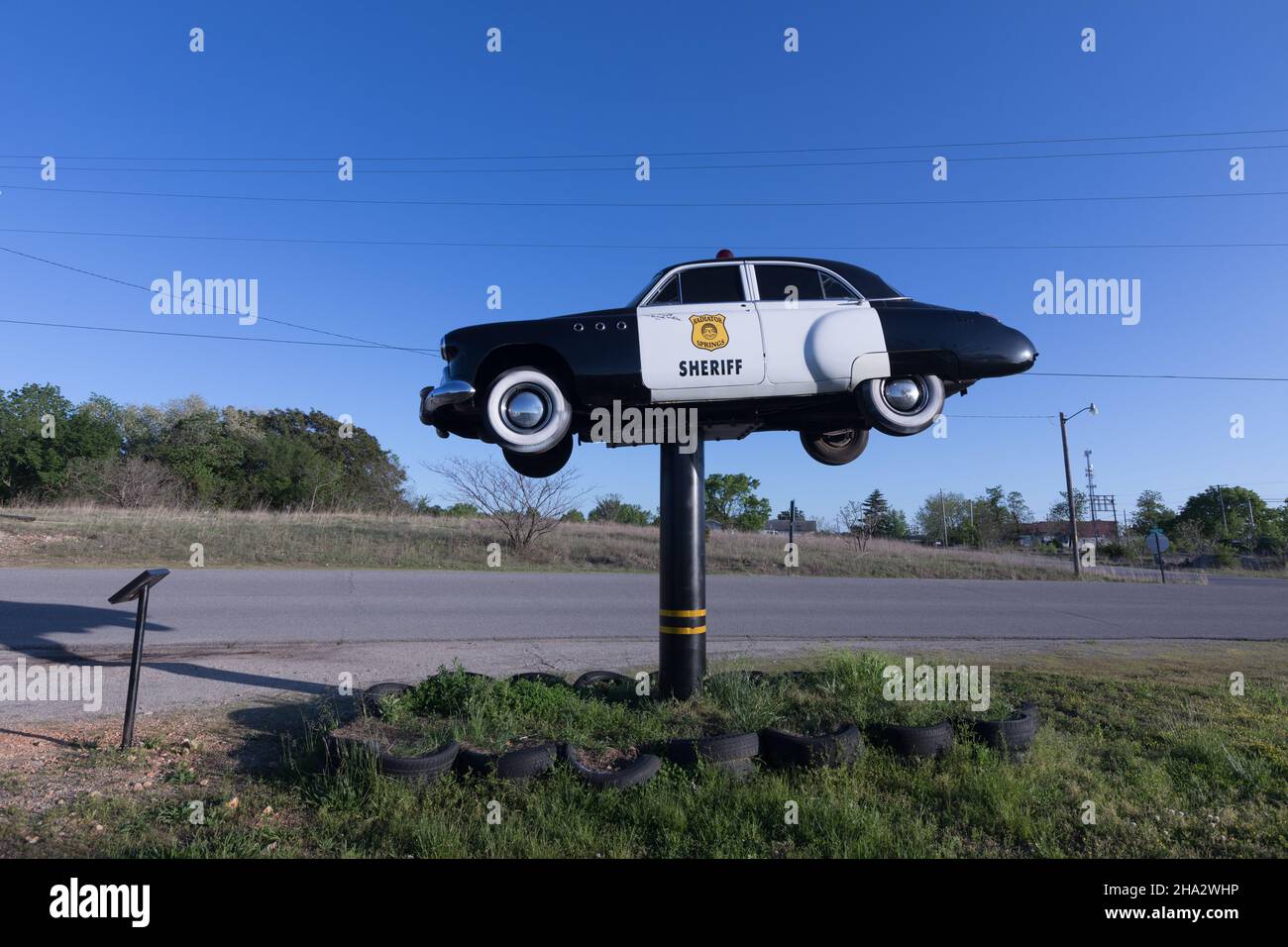 Galena, Kansas : Eine Nachbildung der Polizeiauto-Figur namens 'Sheriff' im Film 'Cars' Stockfoto