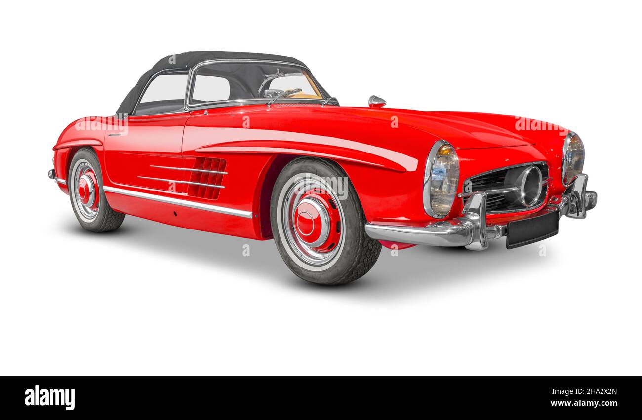 Red Roadster Oldtimer in weiß hinten mit Schatten Stockfoto