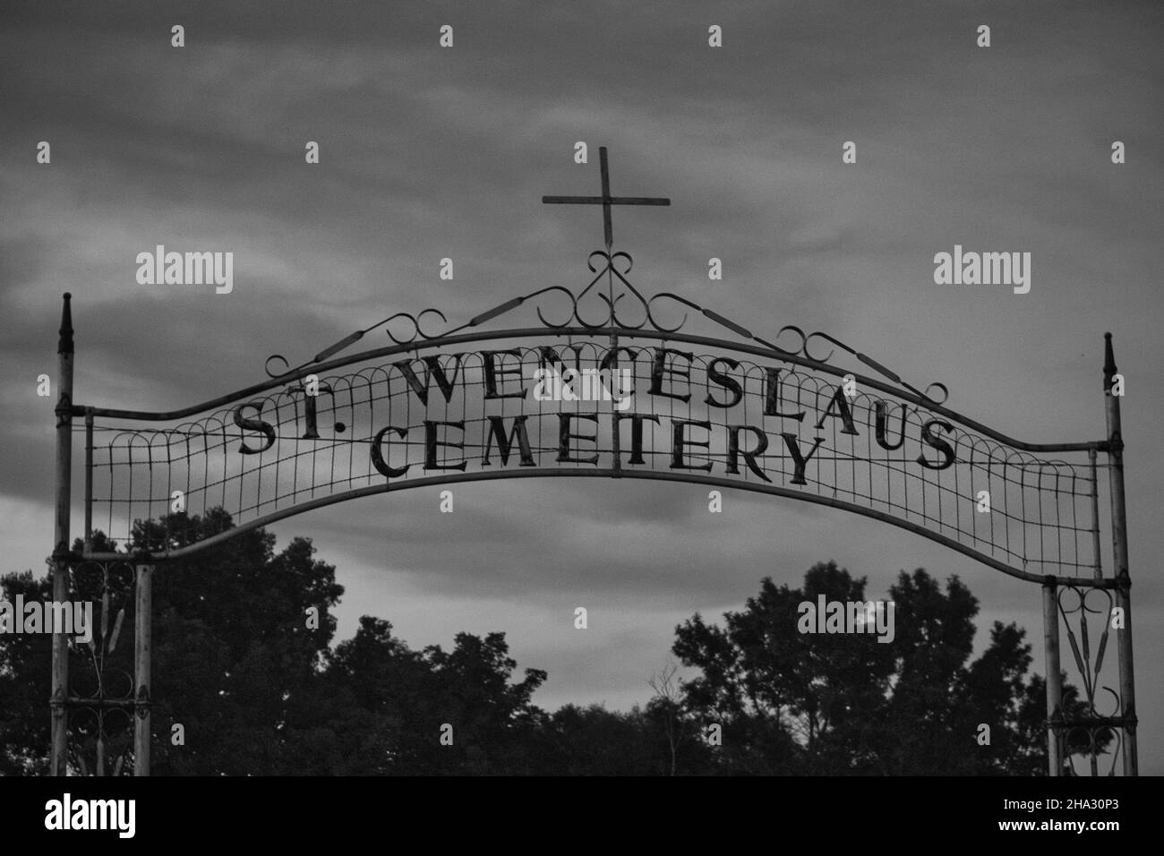 Nahaufnahme des Friedhofs von St. Wenzel im Saunders County, Nebraska, USA Stockfoto