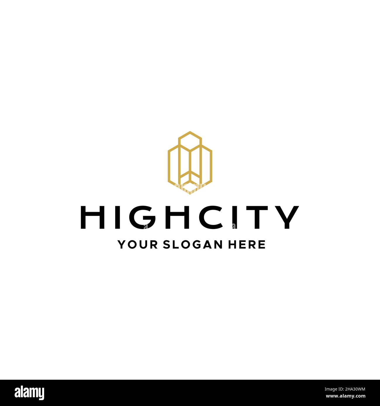 Flat HIGH CITY Building Immobilien Logo Design Stock Vektor
