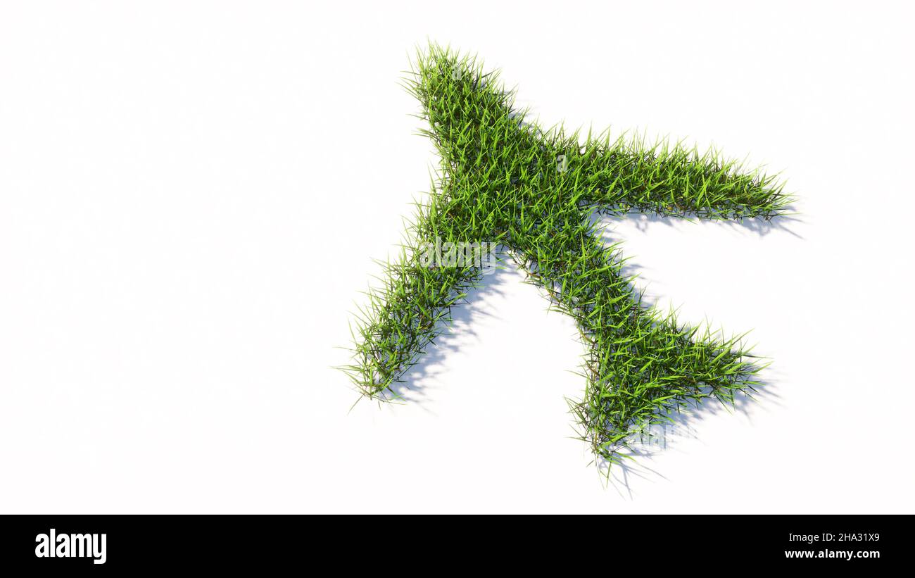 Konzept oder konzeptuelle grüne Sommer Rasen Gras Symbol isoliert weißen Hintergrund, Flugzeug Zeichen. 3D Illustration Metapher für modern, schnell, komfortabel Stockfoto