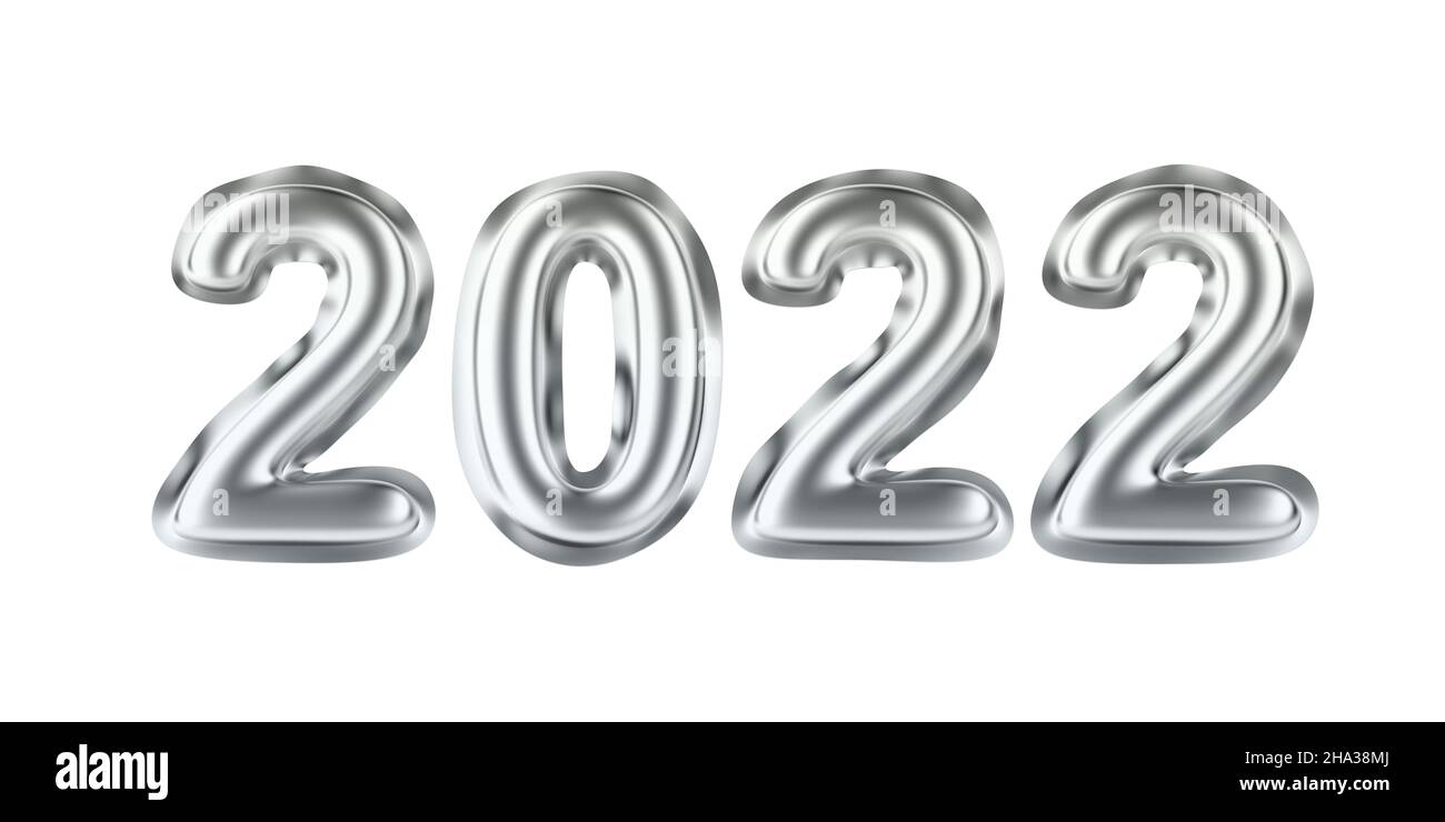 Frohes Neues Jahr 2022. Konzeptbild mit silbernen Ballons, Vorderansicht. Stockfoto