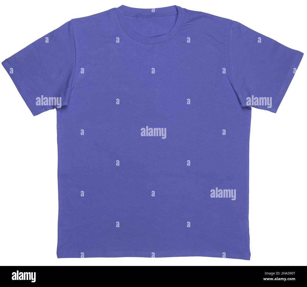 Blau trendige Farbe des Jahres 2022 einfarbig Kurzarm-T-Shirt-Vorlage aus Baumwolle isoliert auf weißem Hintergrund Stockfoto