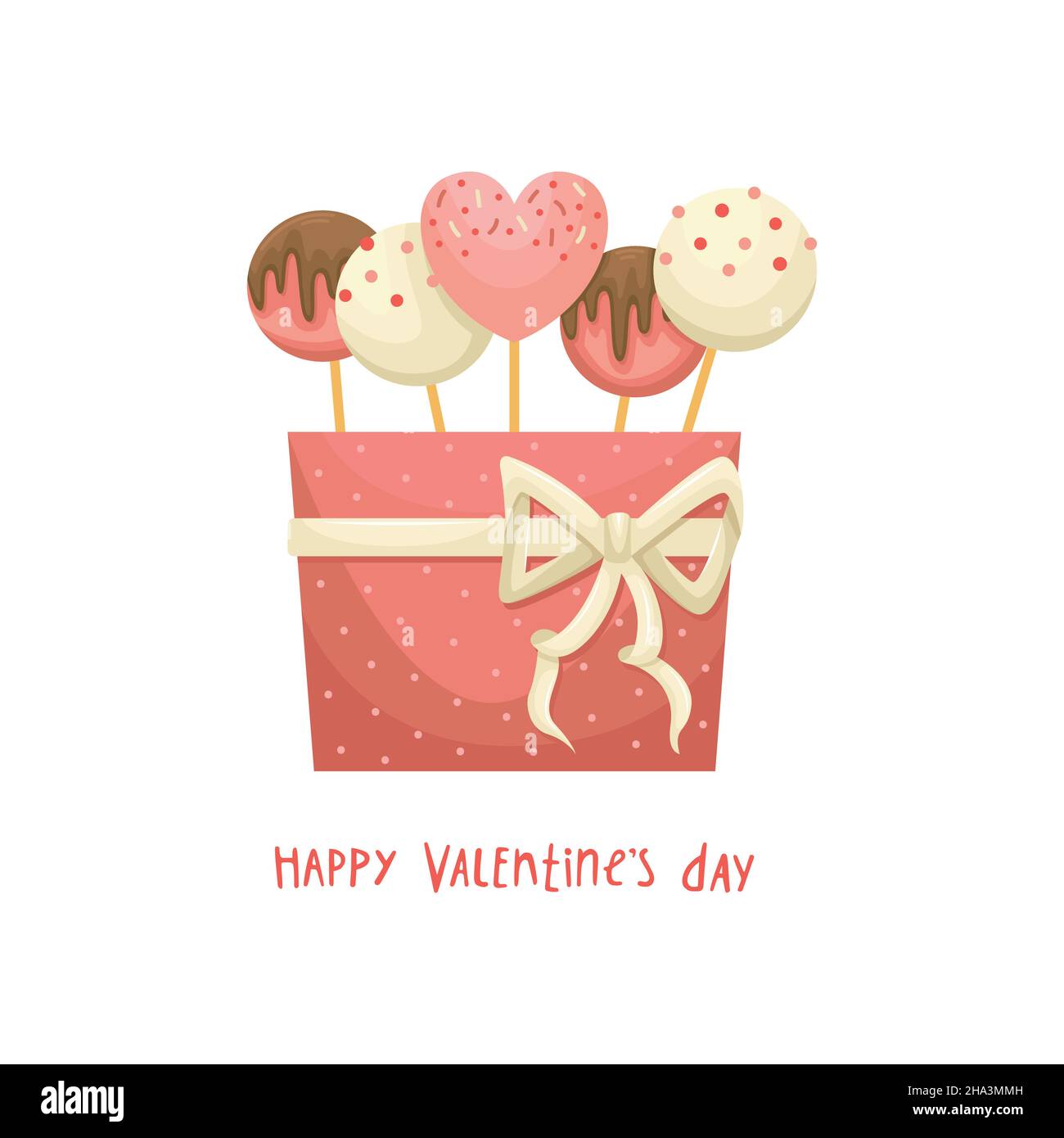 Vektor-Illustration einer Geschenkbox mit Cakepops. Ein Geschenk zum Valentinstag. Stock Vektor