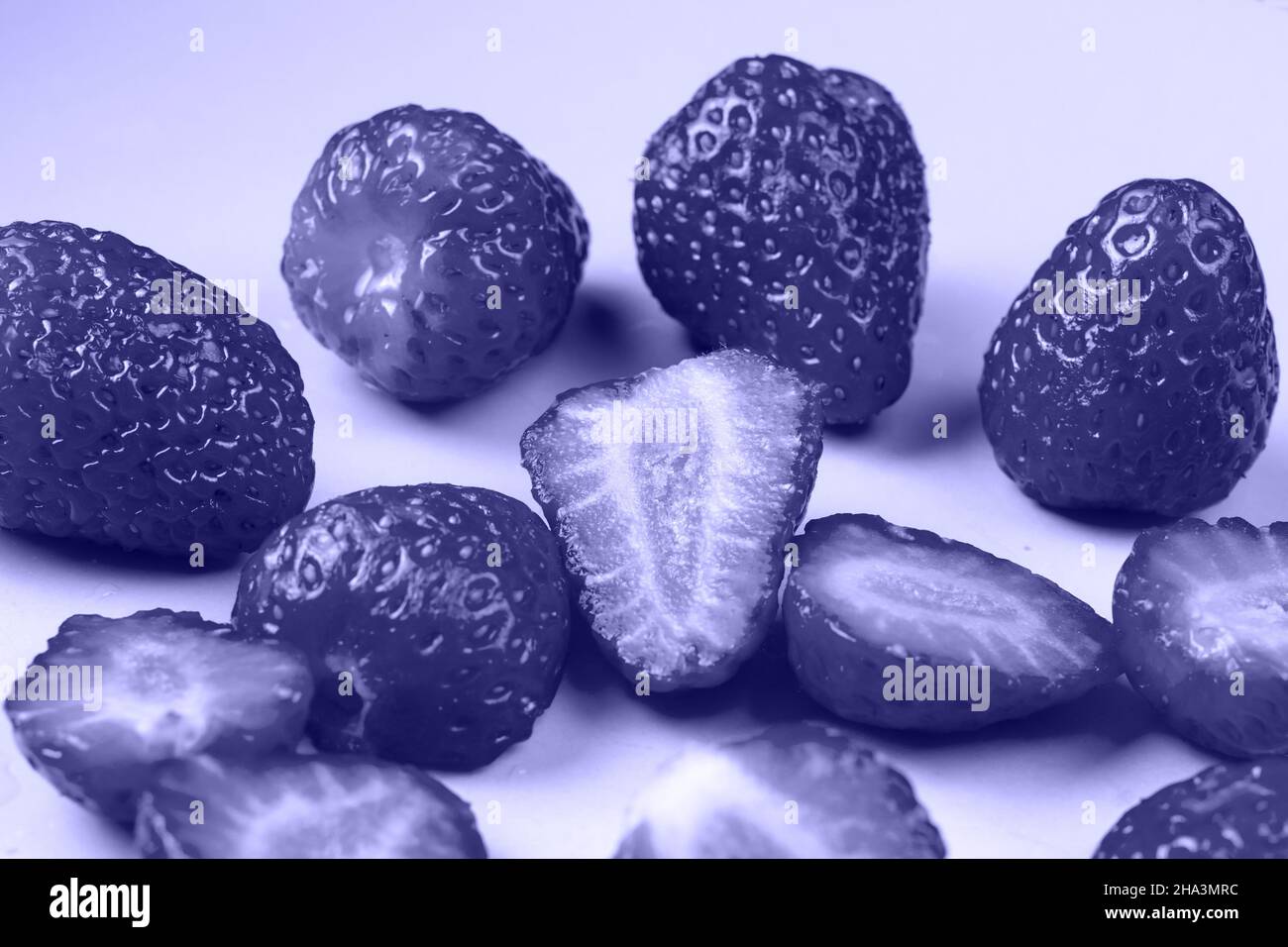 Erdbeeren in der Farbe des Jahres 2022 sind sehr peri. Stockfoto