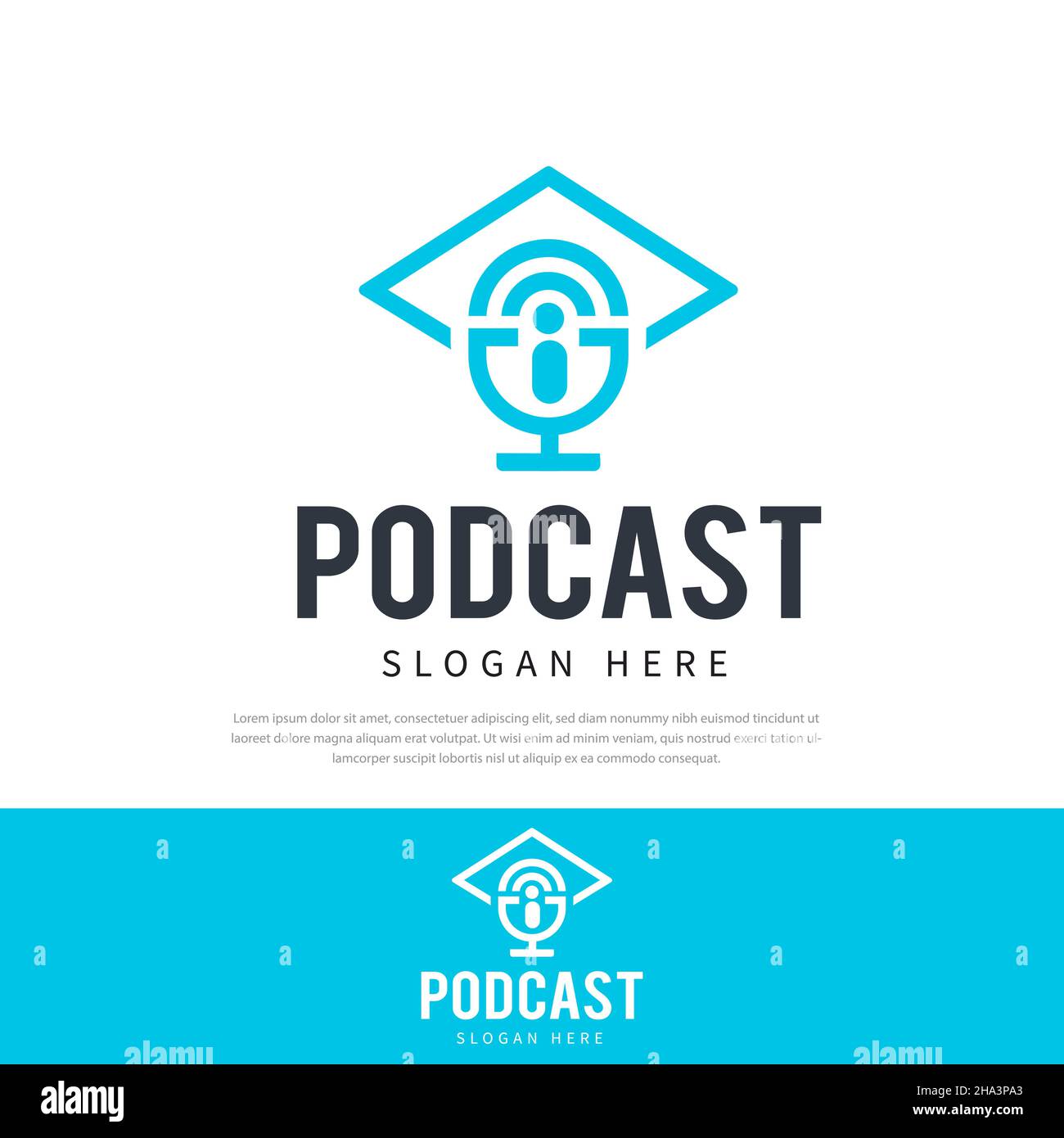 Einfache Linie Stil Universität Graduierung Kappe Podcast Logo Vorlage Vorlage Symbol Illustration Symbol Stock Vektor