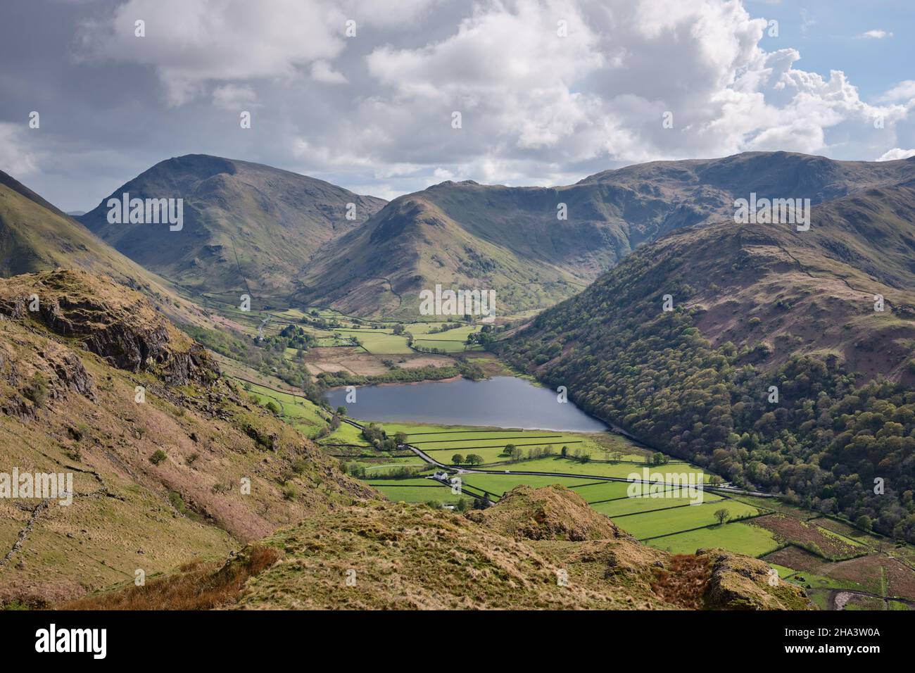 Red Screes und Dove Crag über Brothers Water, Hartsop, Lake District, Großbritannien Stockfoto