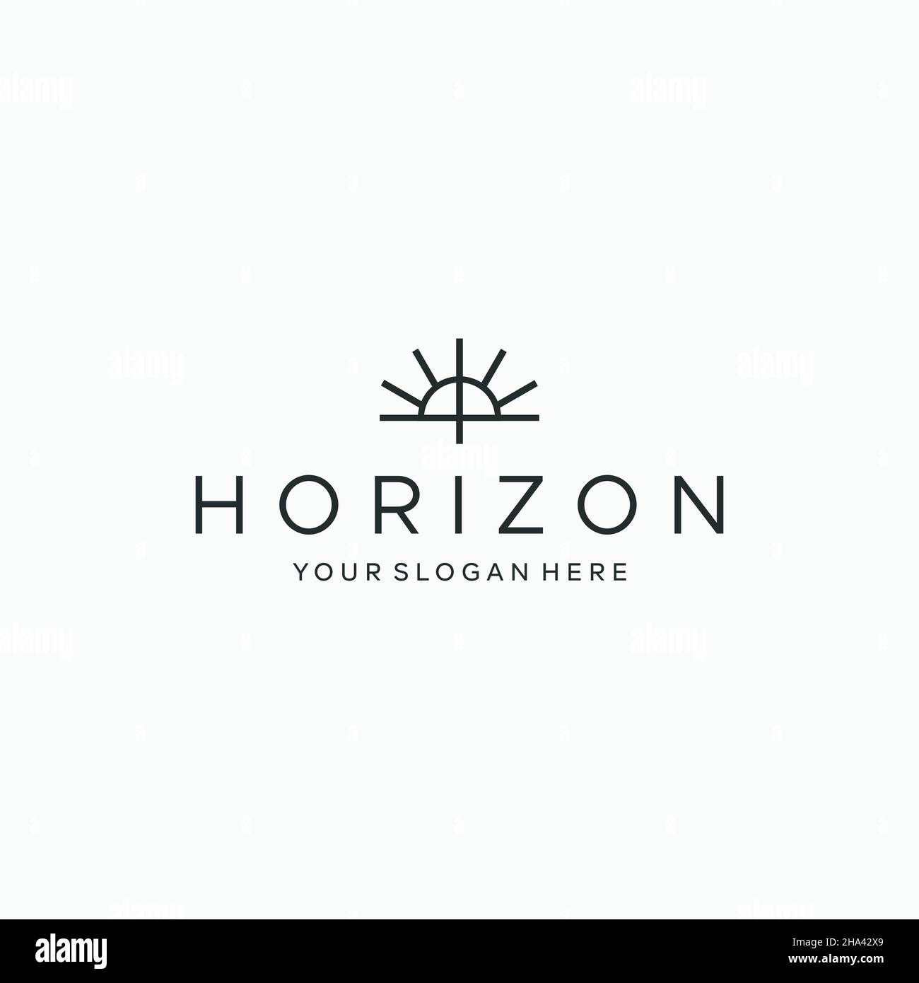 Flaches Buchstabenzeichen HORIZON Sea Beach Logo Stock Vektor