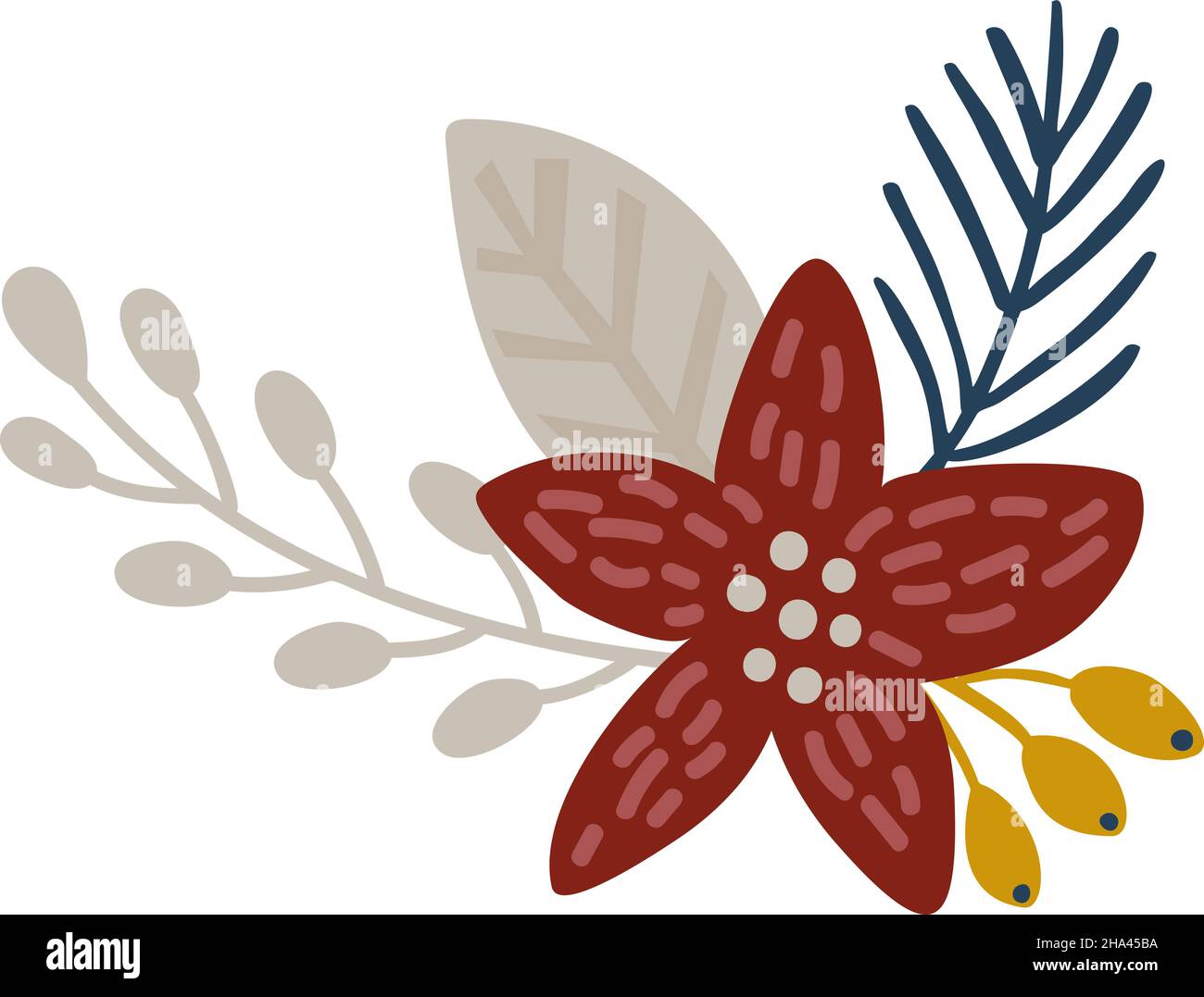 Weihnachtliche handgezeichnete Blumenpoinsettia Vektor Bordwand. Design-Elemente Dekoration Kranz und Feiertage Symbol mit Blume und Beeren Stock Vektor