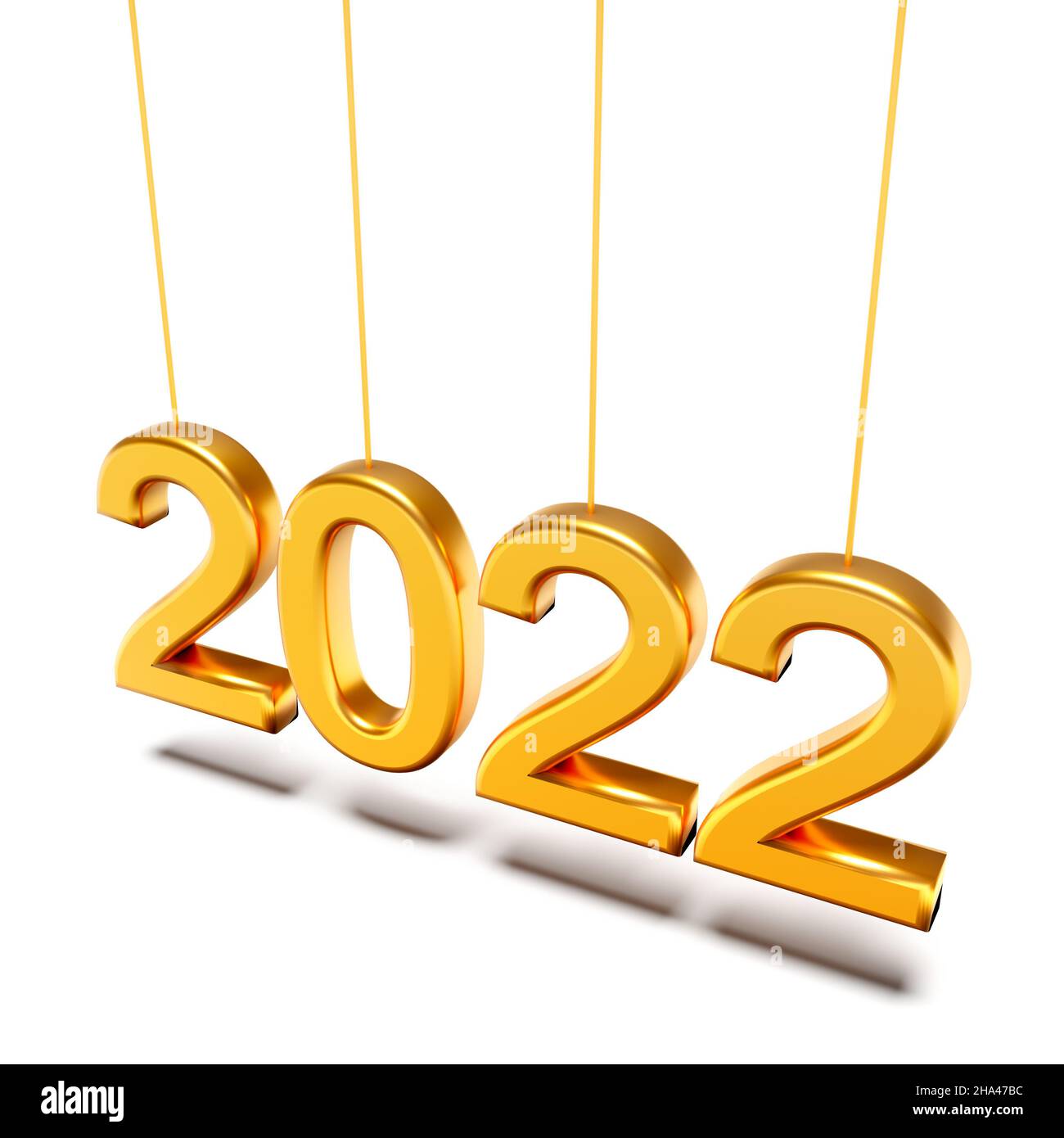 Konzept für das neue Jahr. Goldene Zahl 2022 mit Schatten. 3d-Rendering Stockfoto