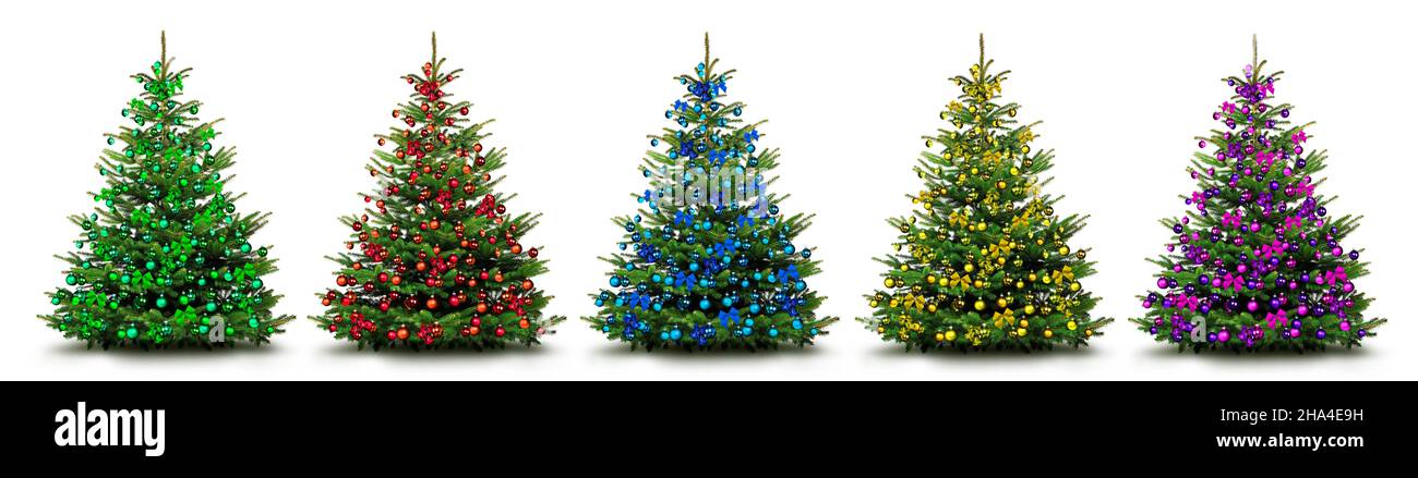 weihnachtsbaum in verschiedenen Farben dekoriert Stockfoto