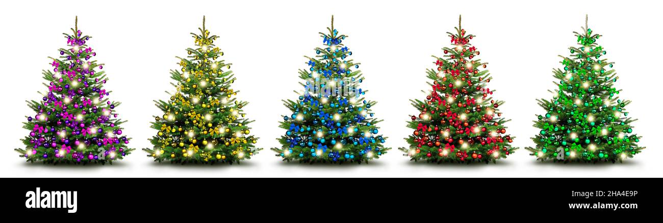 Geschmückter weihnachtsbaum in verschiedenen Farben Stockfoto