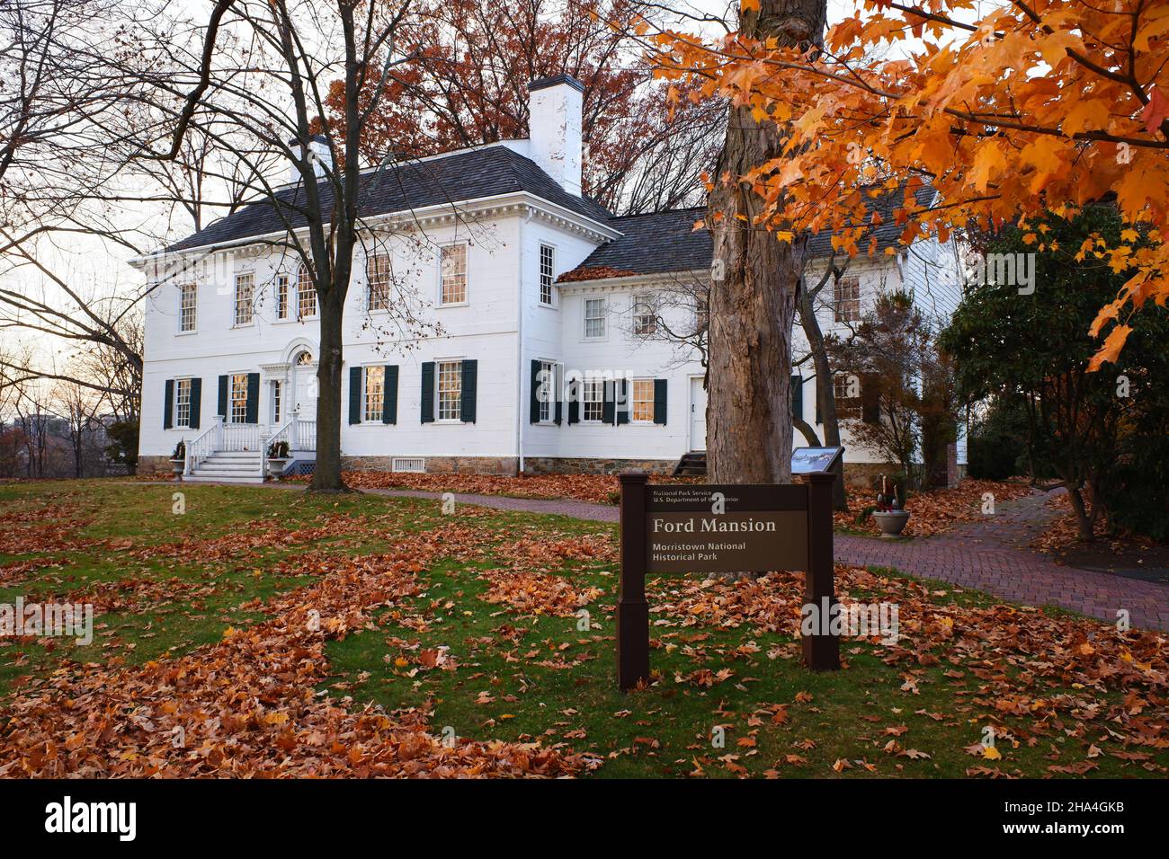Das im georgischen Stil gehaltene Ford Mansion war von Dezember 1779 bis Juni 1780 während des amerikanischen Revolutionskrieges das Hauptquartier von George Washington.Morristown.New Jersey.USA Stockfoto