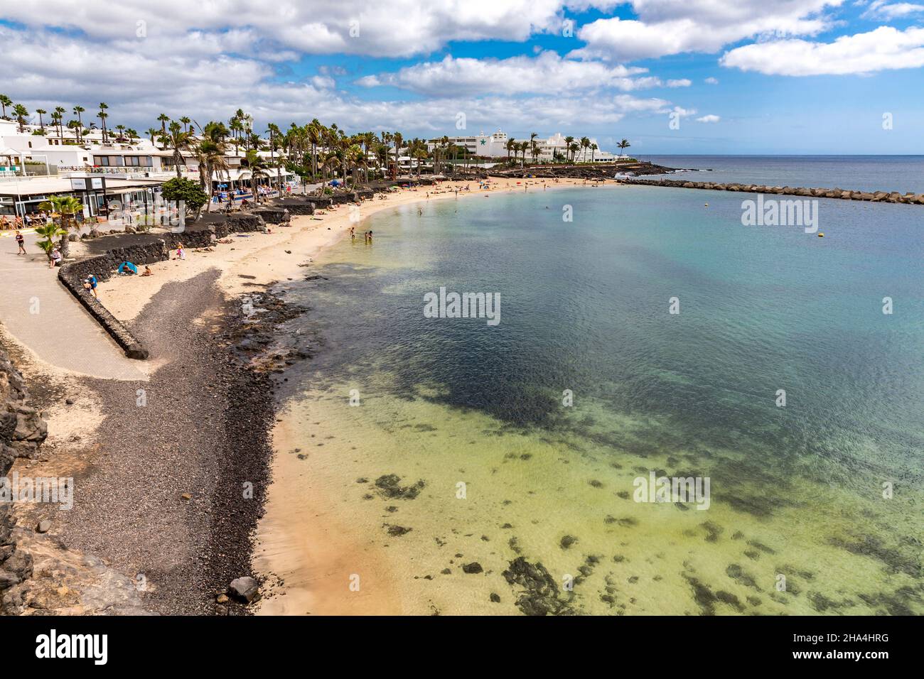 Der Strand playa Flamingo, playa blanca, Pier, lanzarote, Kanaren, kanarische Inseln, spanien, europa Stockfoto