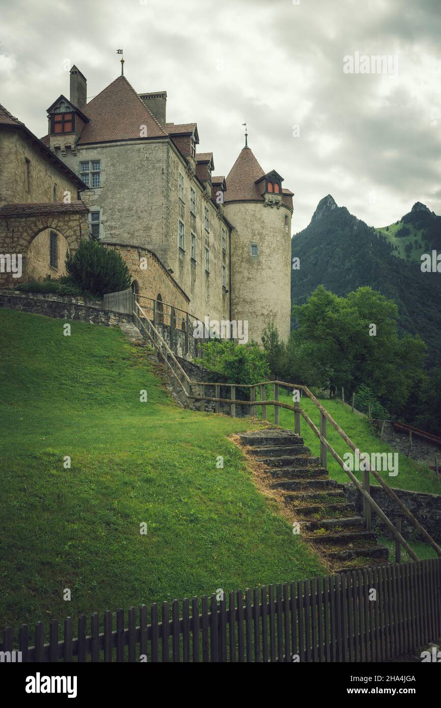 Schloss Gruyeres und oben in der schweiz Stockfoto