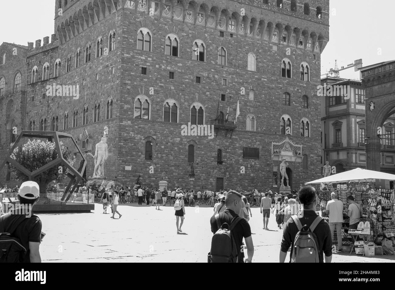 florenz, italien. Blick auf die piazza della signoria mit dem palazzo vecchio Stockfoto