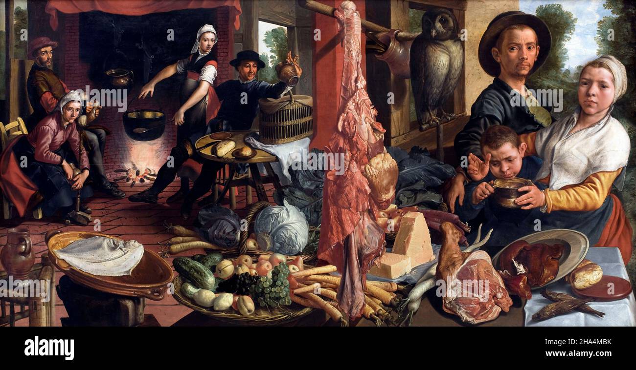 The Fat Kitchen. Eine Allegorie des holländischen Malers des Nordmanierismus, Pieter Aertsen (1508-1575), Öl auf Tafel, c.. 1565-75 Stockfoto