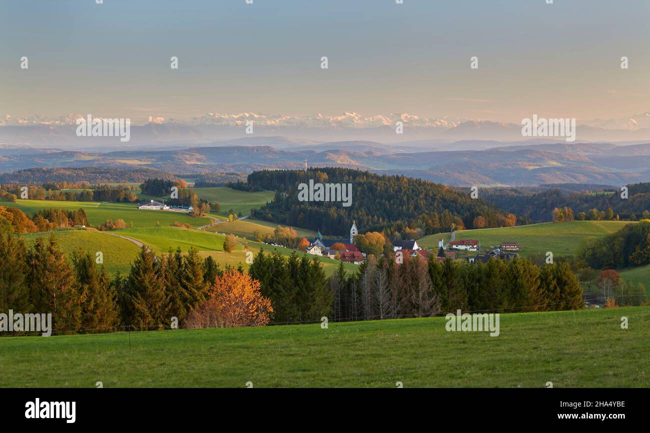 Blick von Dachsberg - Finsterlingen über Dachsberg - Hierbach zu den Schweizer Alpen, Hotzenwald, Südschwarzwald, Schwarzwald, Baden-Württemberg, Stockfoto