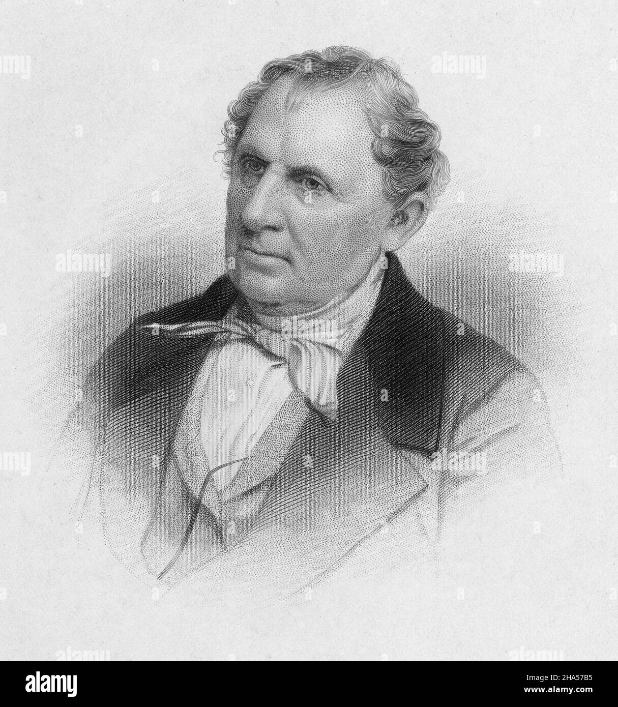 Antiker Kupferstich von James Fenimore Cooper um 1870 von Henry Bryan Hall (New York). James Fenimore Cooper (1789-1851) war ein amerikanischer Schriftsteller der ersten Hälfte des 19th. Jahrhunderts. QUELLE: ORIGINALGRAVUR Stockfoto