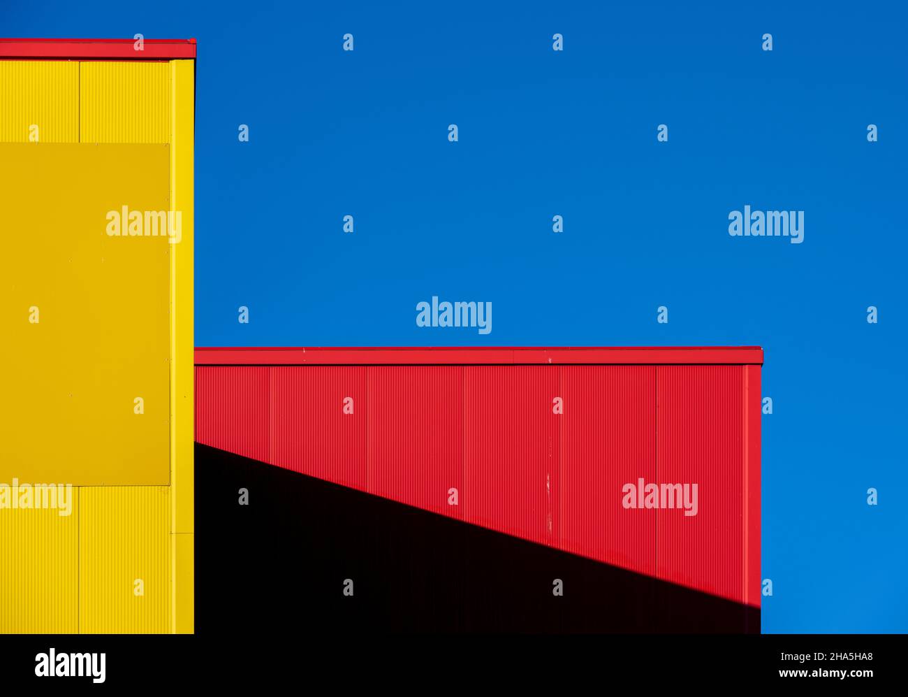 Lager, Industriearchitektur, rot, gelb, blau, Stockfoto