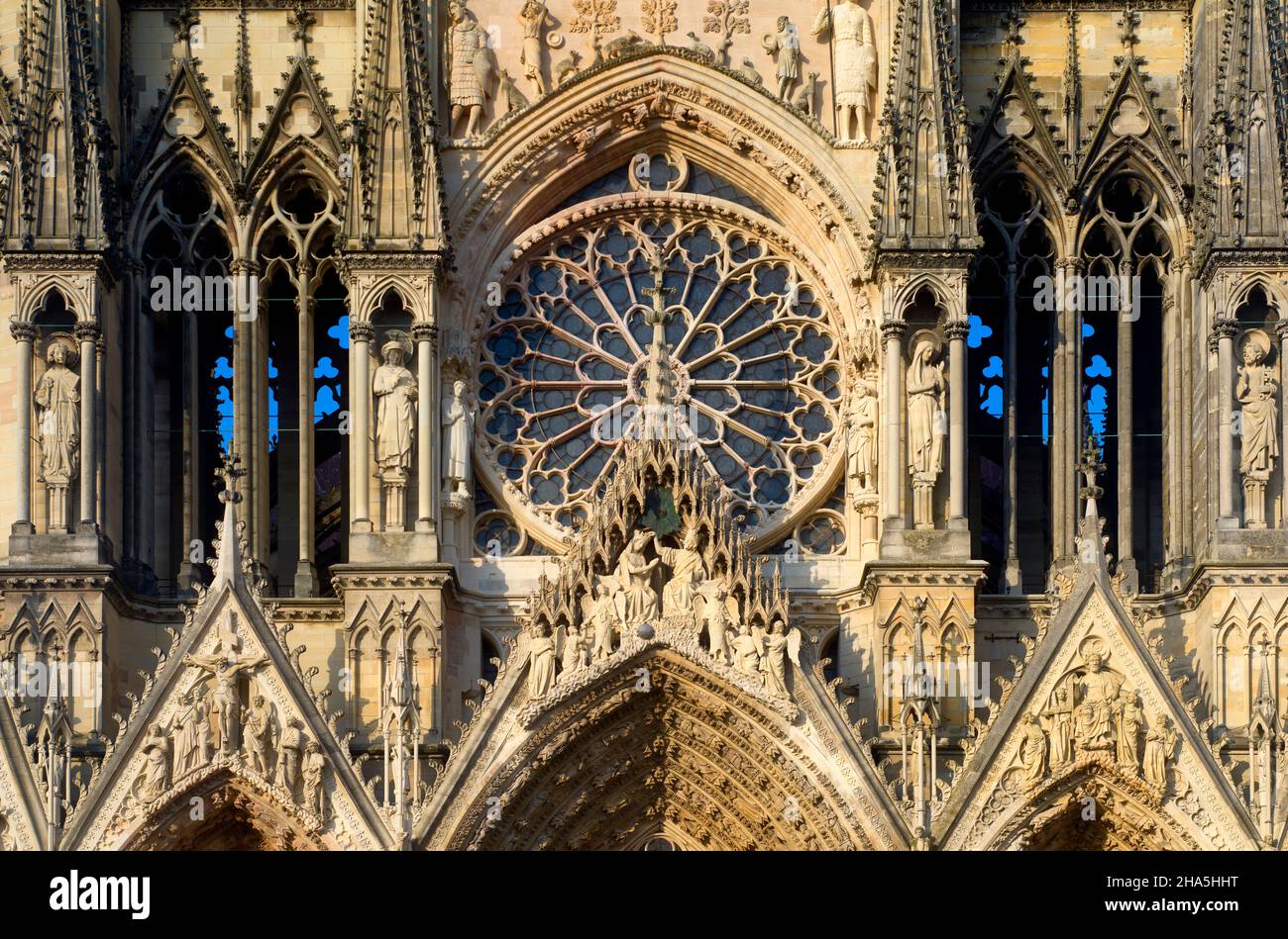 westfassade, kathedrale notre dame, unesco-Weltkulturerbe, reims, Champagner, frankreich Stockfoto