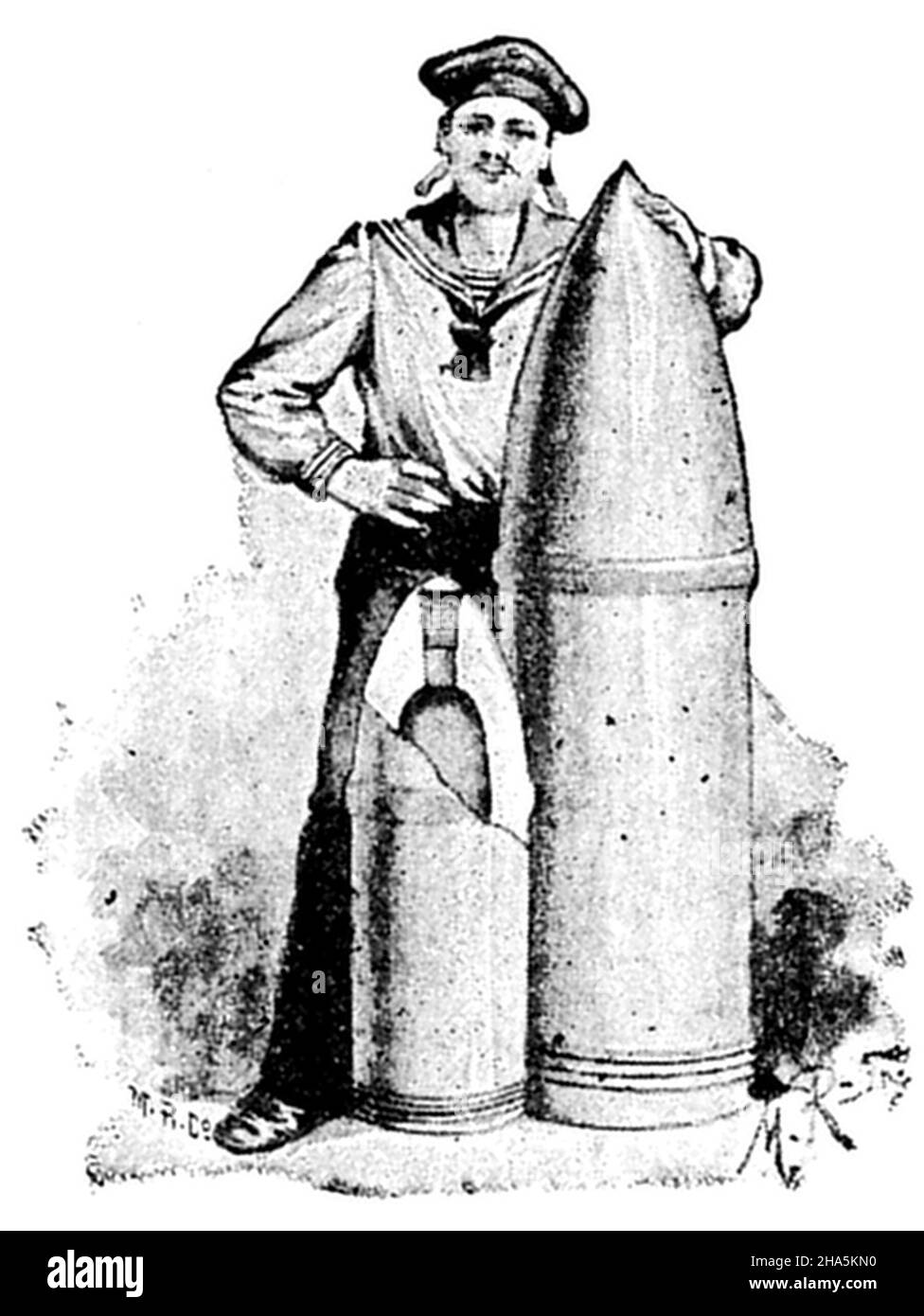 Stahlschale (45 Zentimeter): Größe im Vergleich zu einem Matrosen und einer kleineren Schale , (Kalender, 1896) Stockfoto